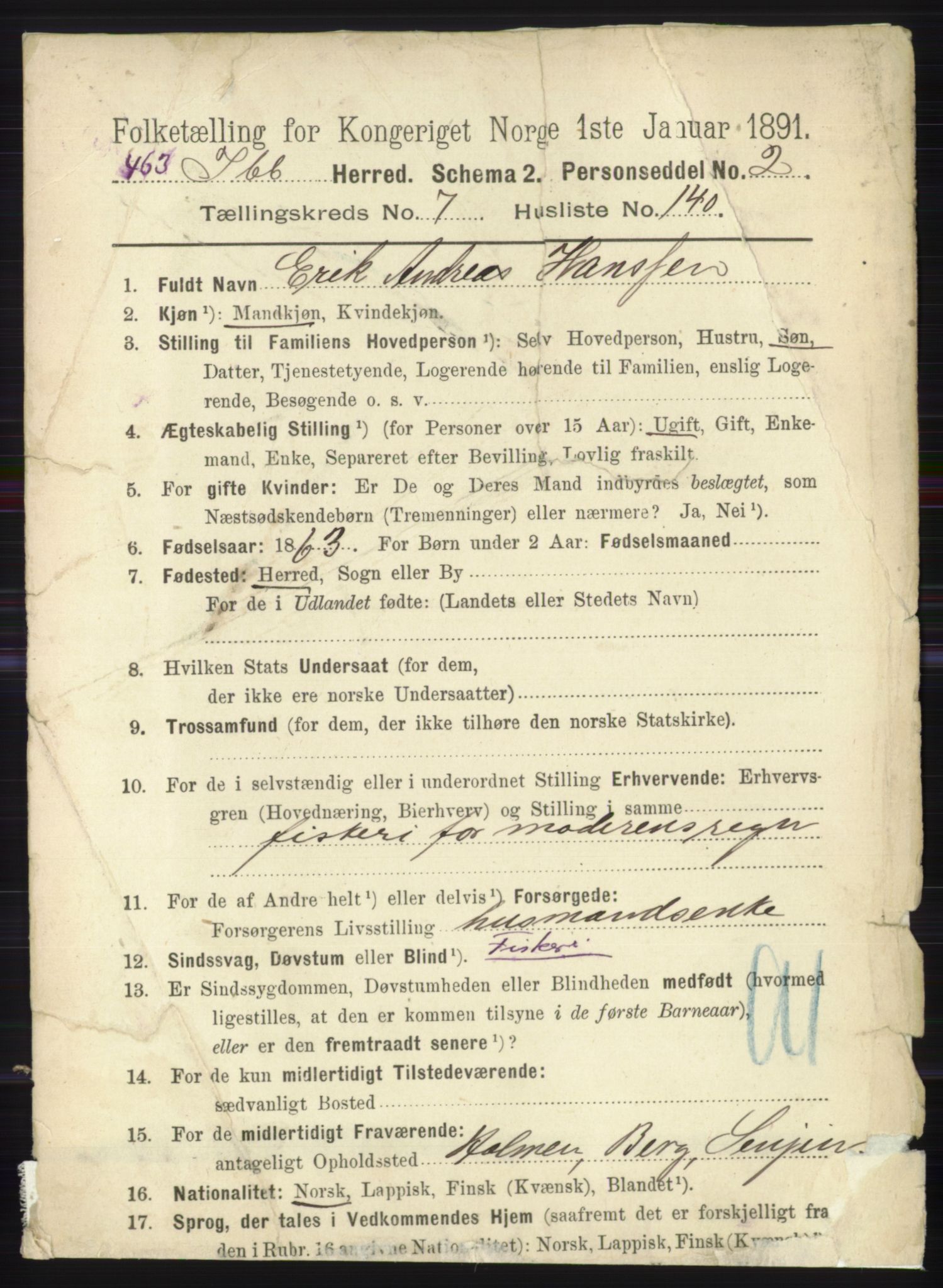 RA, 1891 census for 1917 Ibestad, 1891, p. 5125