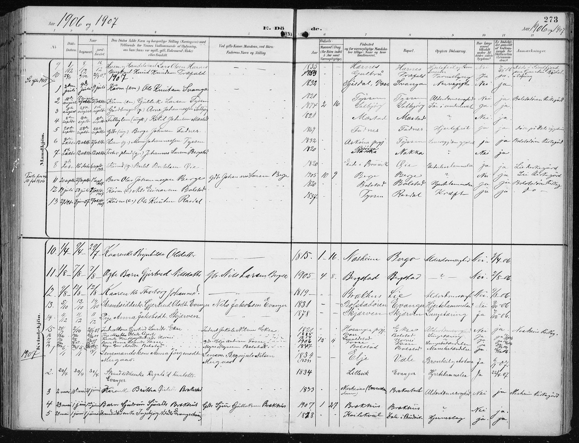 Evanger sokneprestembete, SAB/A-99924: Parish register (official) no. A  3, 1900-1930, p. 273