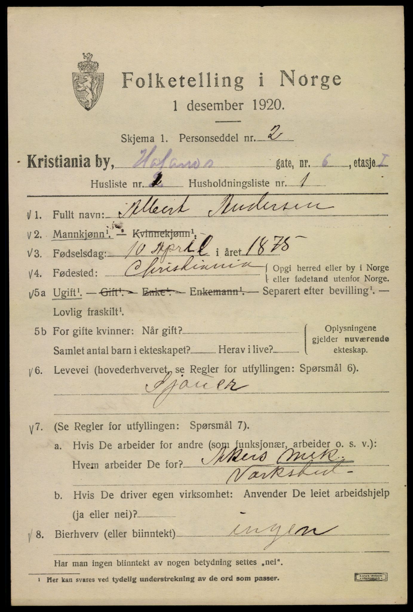 SAO, 1920 census for Kristiania, 1920, p. 304897
