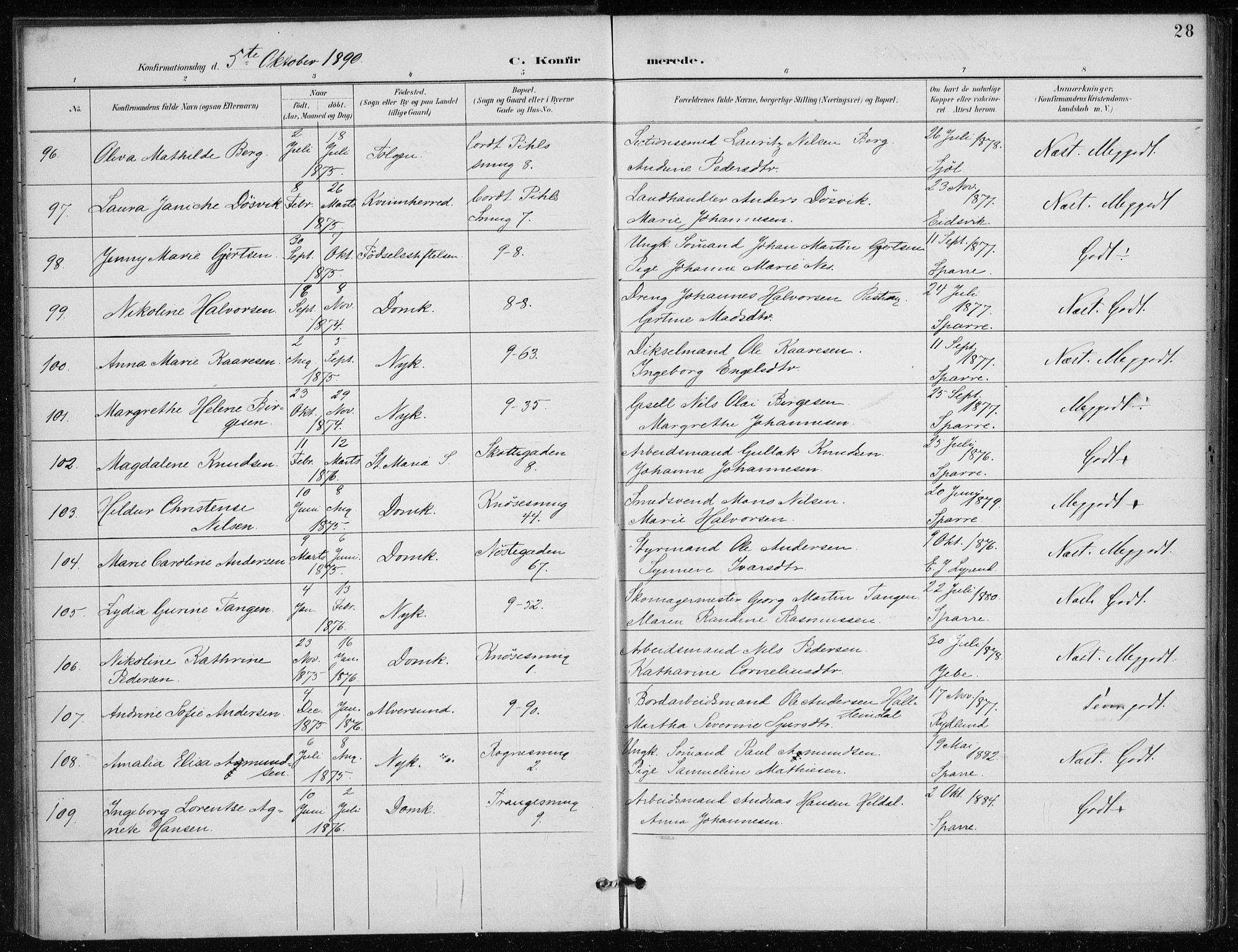 Nykirken Sokneprestembete, AV/SAB-A-77101/H/Haa/L0028: Parish register (official) no. C 7, 1887-1913, p. 28