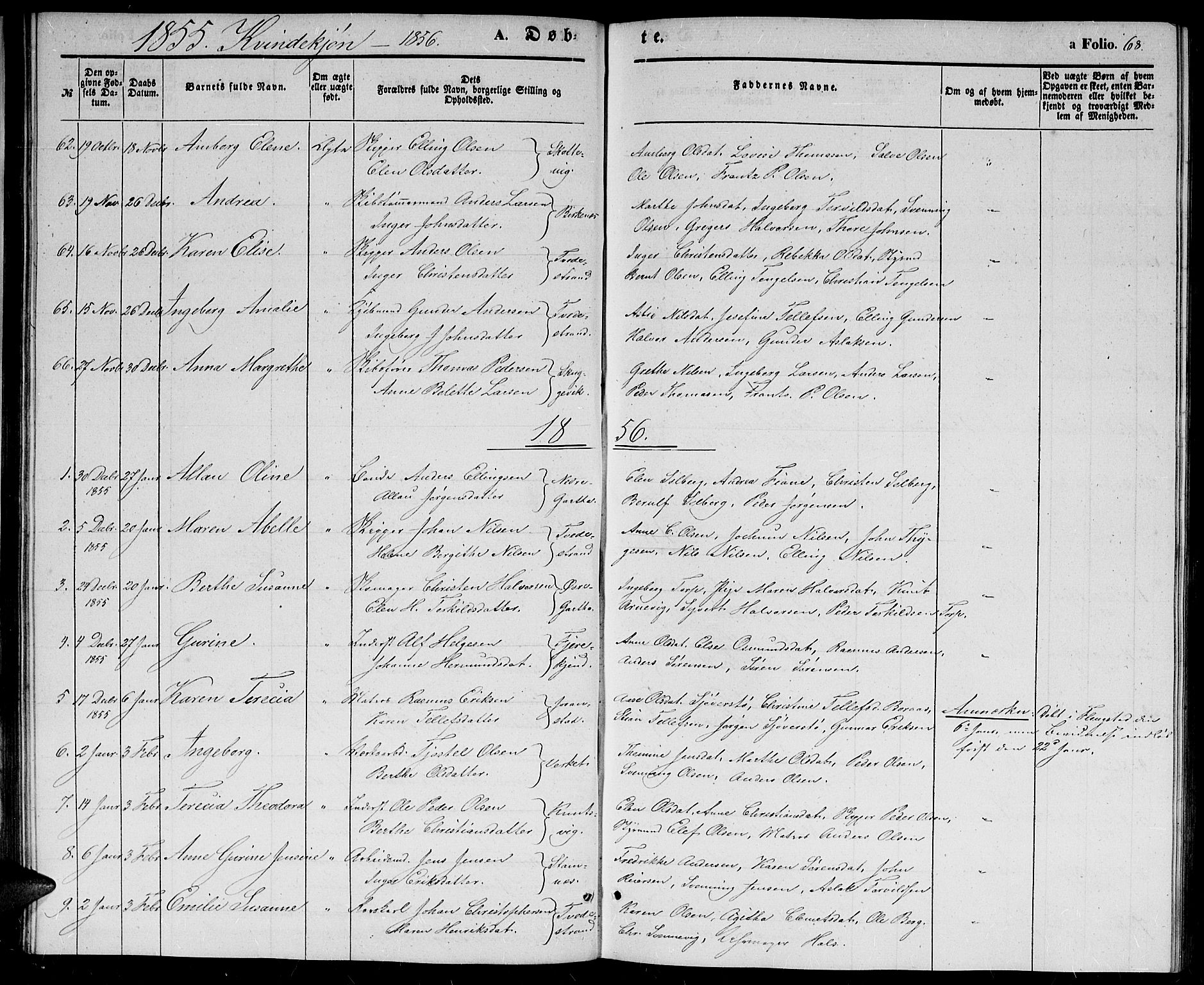 Holt sokneprestkontor, AV/SAK-1111-0021/F/Fb/L0007: Parish register (copy) no. B 7, 1849-1858, p. 68