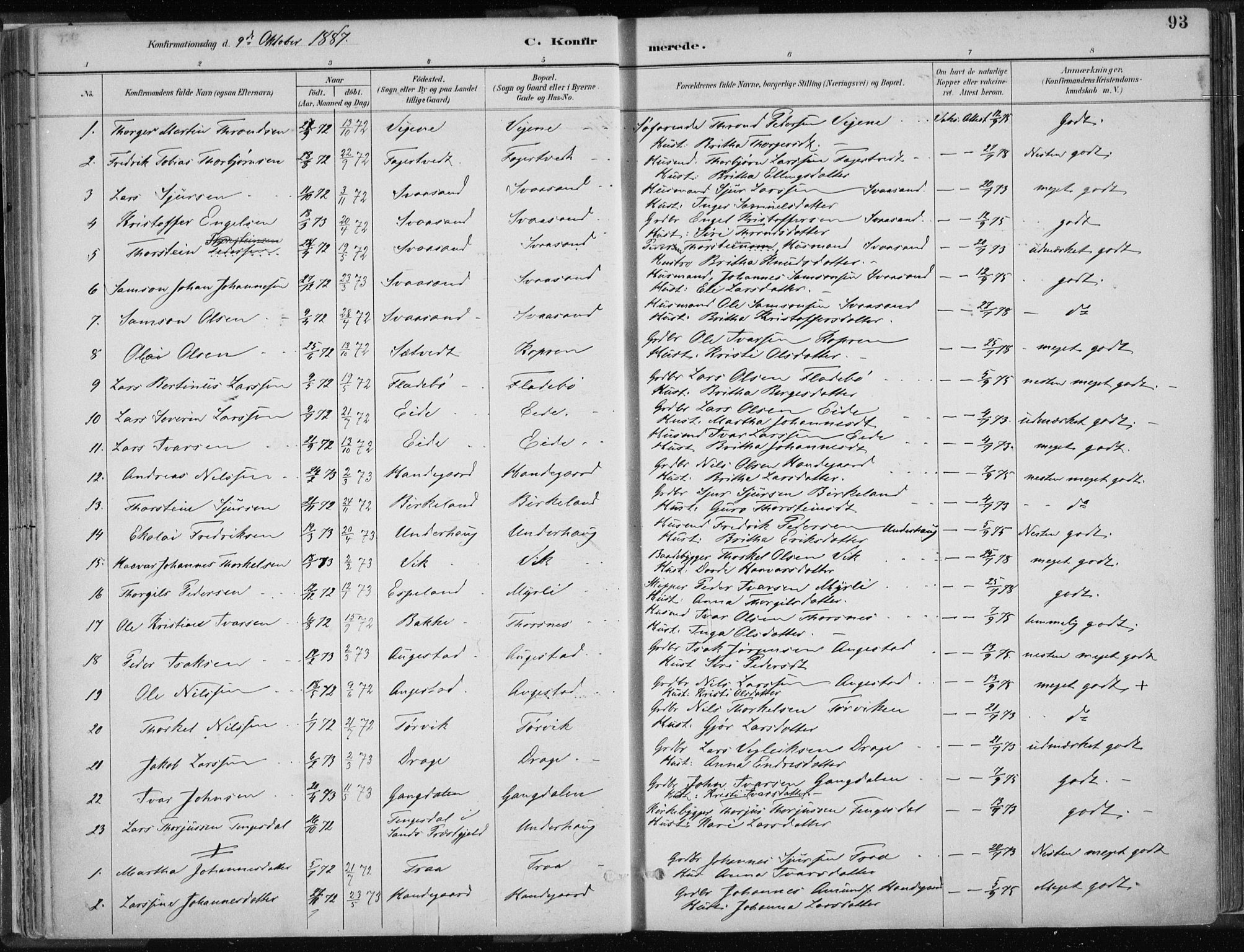 Strandebarm sokneprestembete, AV/SAB-A-78401/H/Haa: Parish register (official) no. B  1, 1886-1908, p. 93