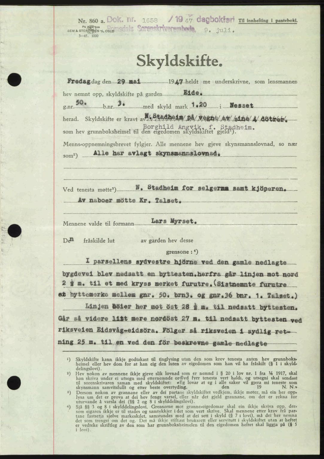 Romsdal sorenskriveri, AV/SAT-A-4149/1/2/2C: Mortgage book no. A23, 1947-1947, Diary no: : 1658/1947