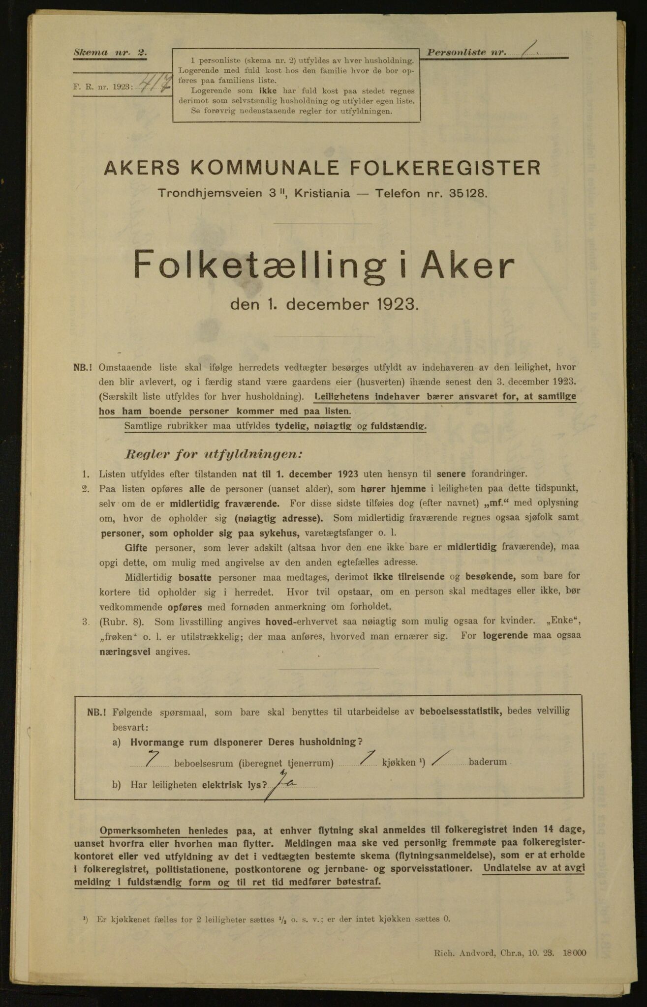 , Municipal Census 1923 for Aker, 1923, p. 2594