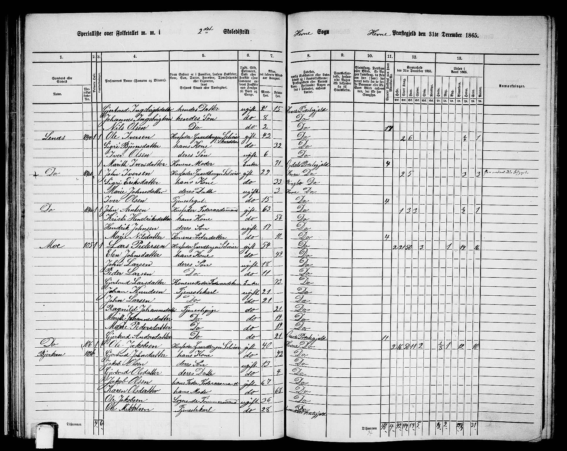 RA, 1865 census for Hemne, 1865, p. 44