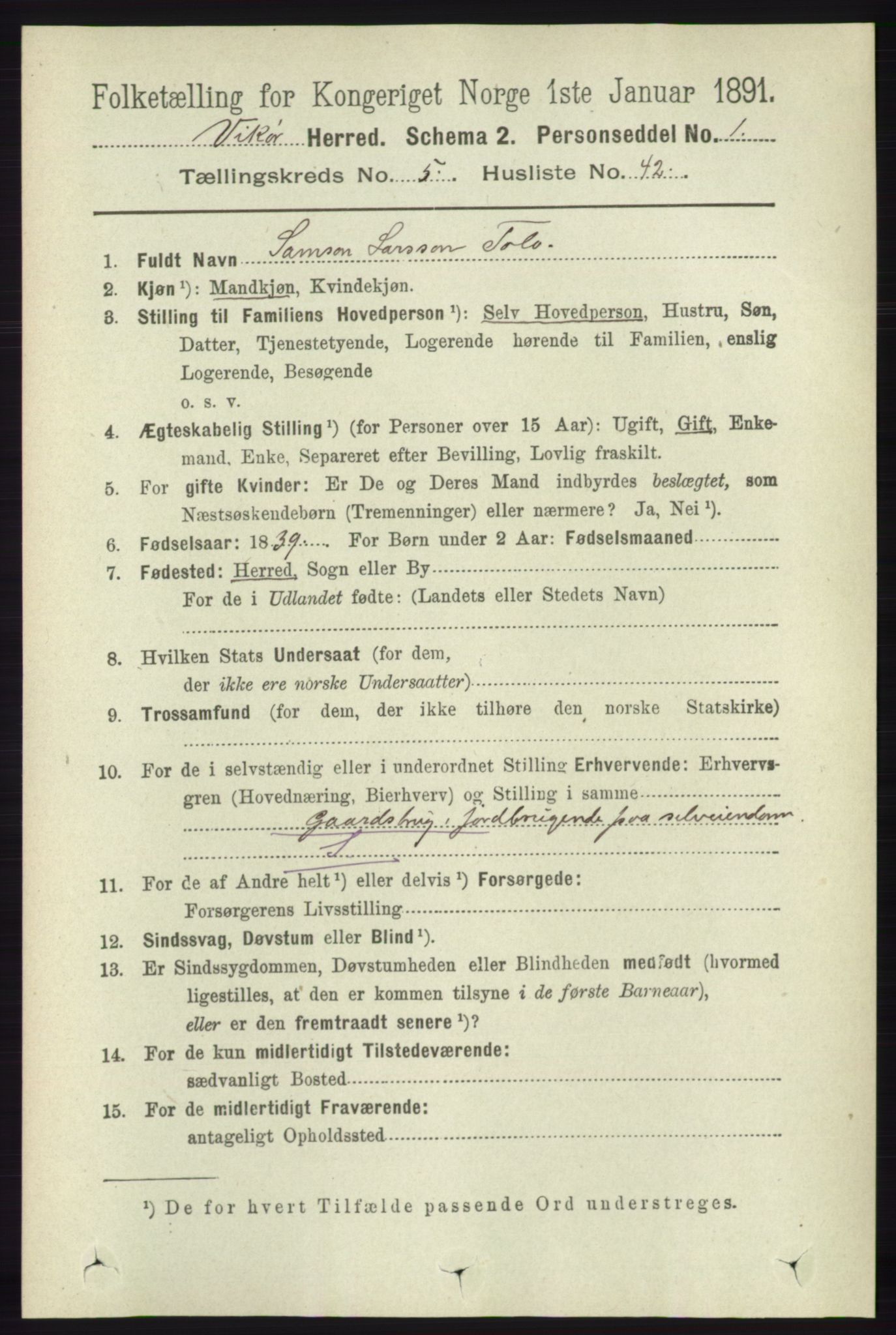 RA, 1891 census for 1238 Vikør, 1891, p. 1628