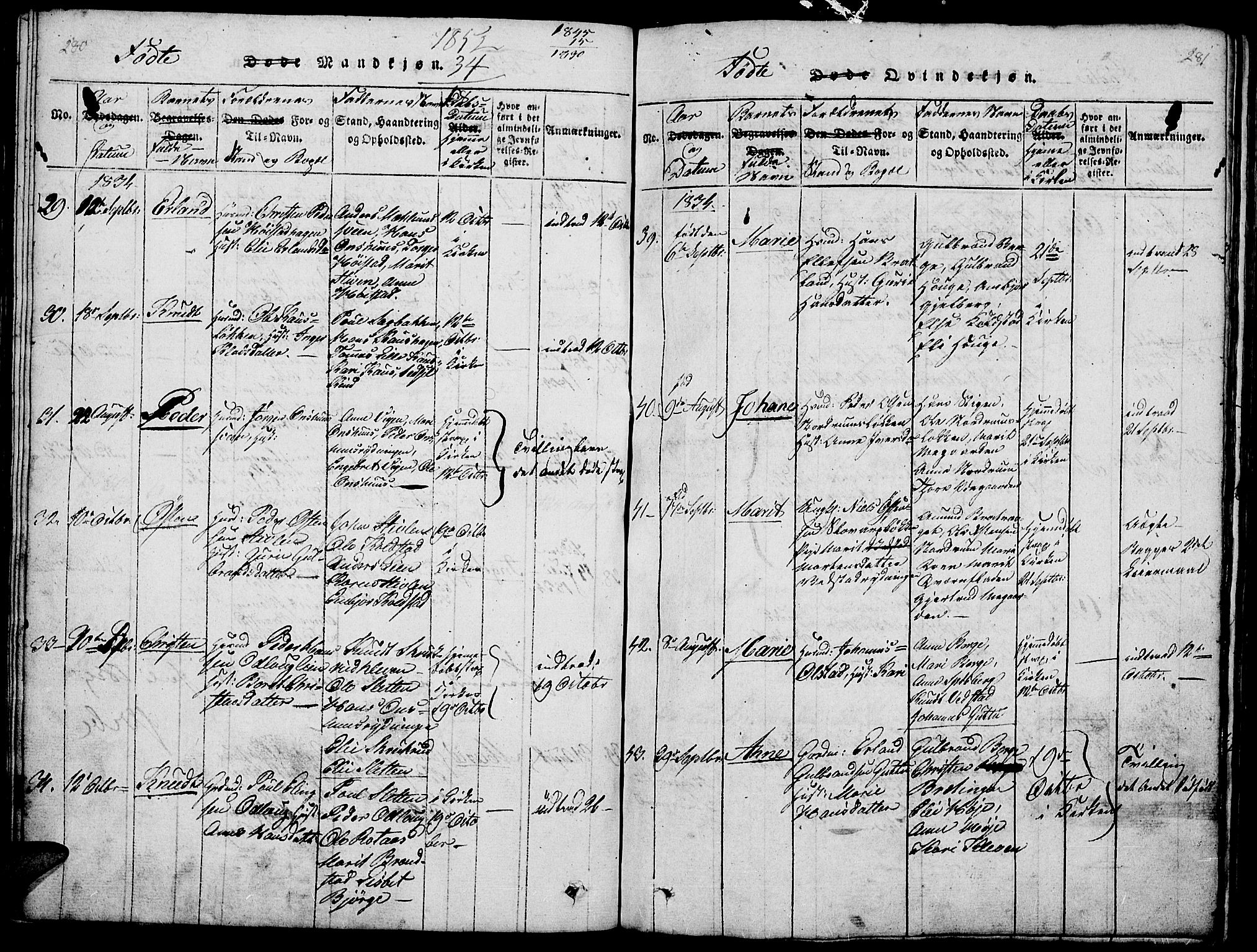 Ringebu prestekontor, SAH/PREST-082/H/Ha/Hab/L0001: Parish register (copy) no. 1, 1821-1839, p. 280-281