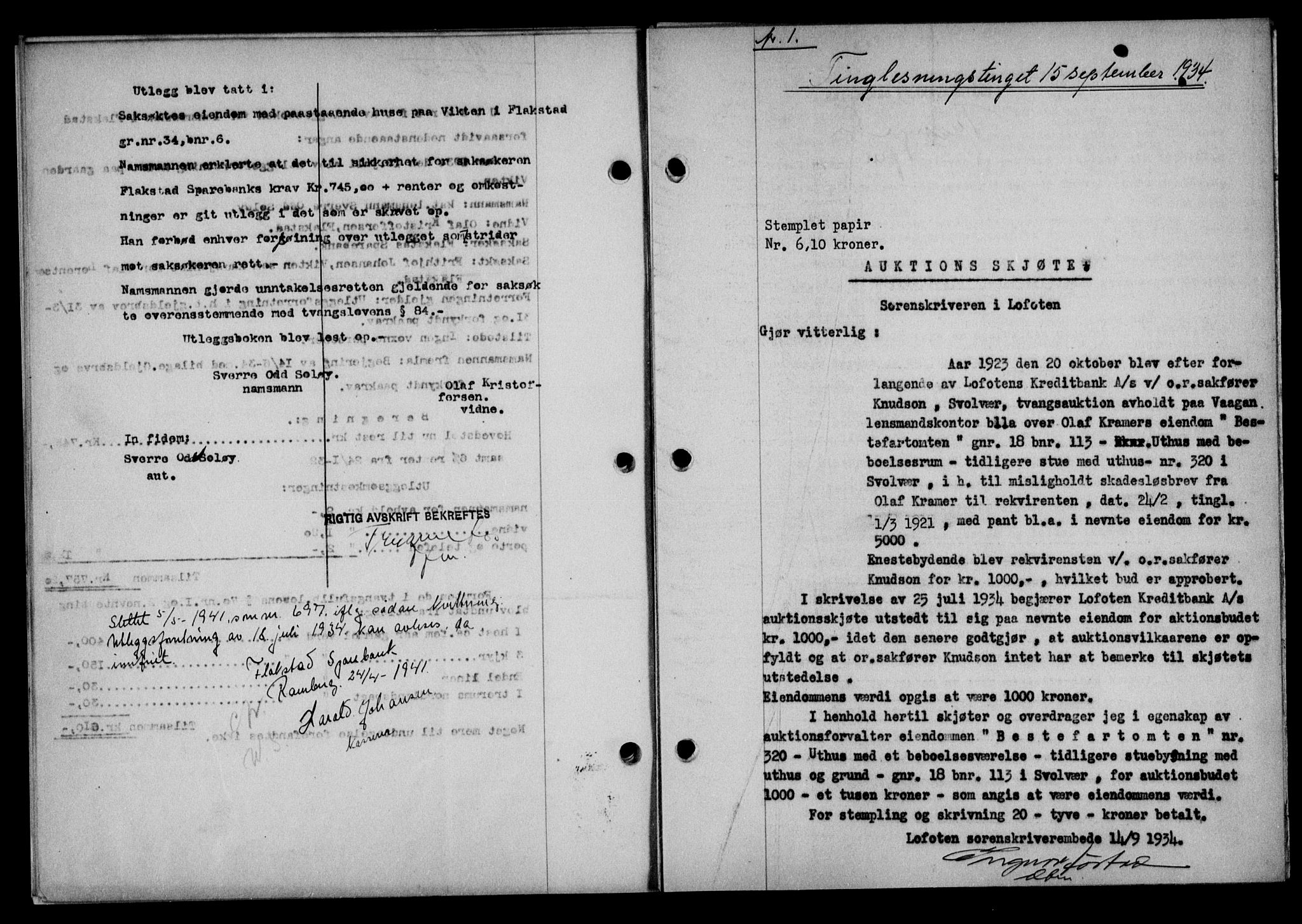 Lofoten sorenskriveri, SAT/A-0017/1/2/2C/L0030b: Mortgage book no. 30b, 1934-1934, Deed date: 15.09.1934