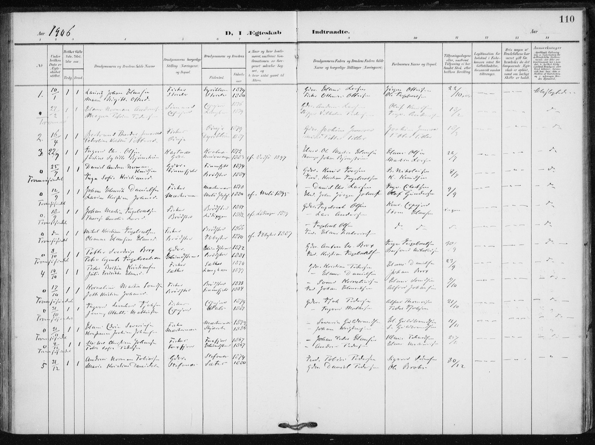 Tranøy sokneprestkontor, SATØ/S-1313/I/Ia/Iaa/L0013kirke: Parish register (official) no. 13, 1905-1922, p. 110