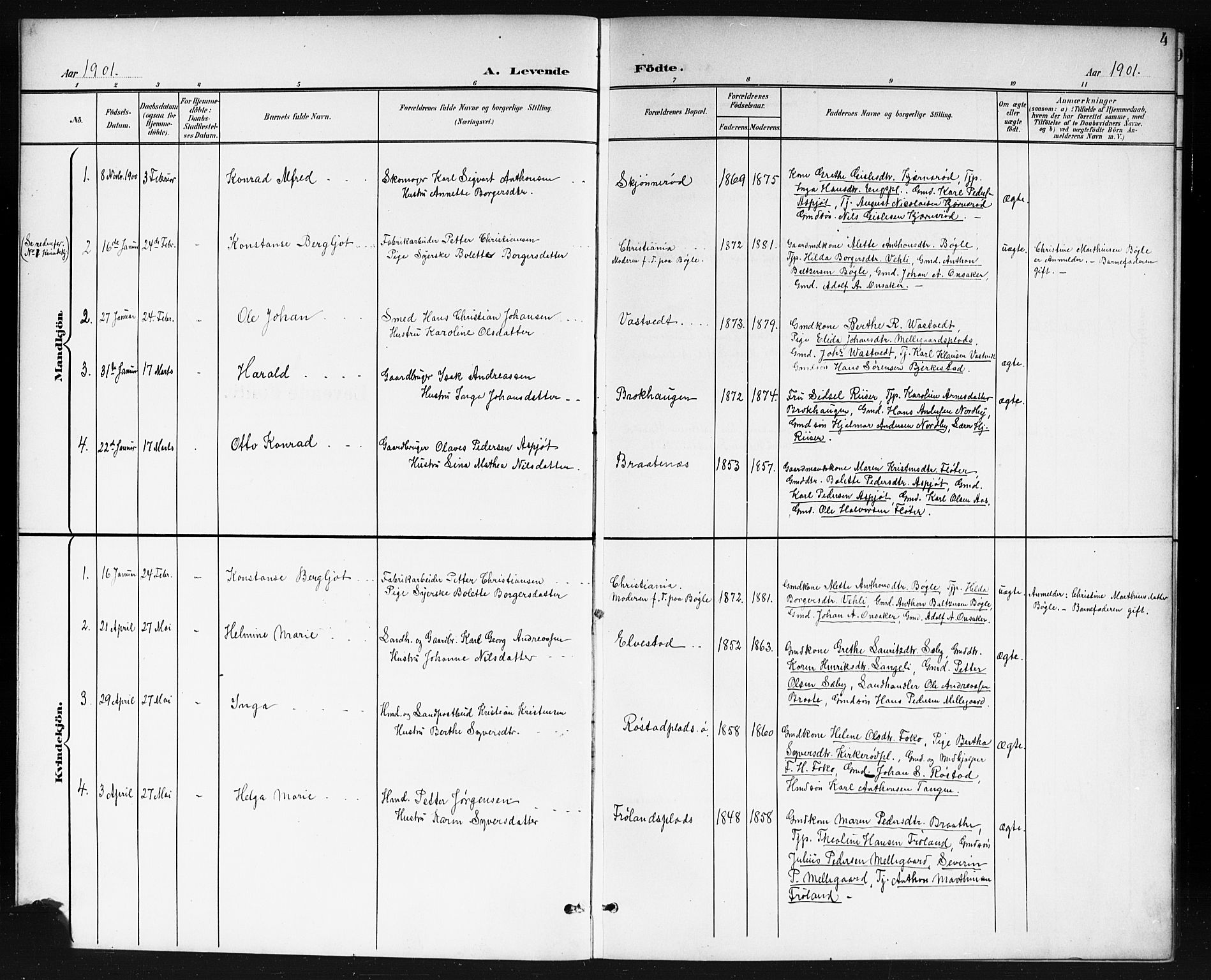 Våler prestekontor Kirkebøker, AV/SAO-A-11083/G/Gb/L0001: Parish register (copy) no. II 1, 1901-1916, p. 4