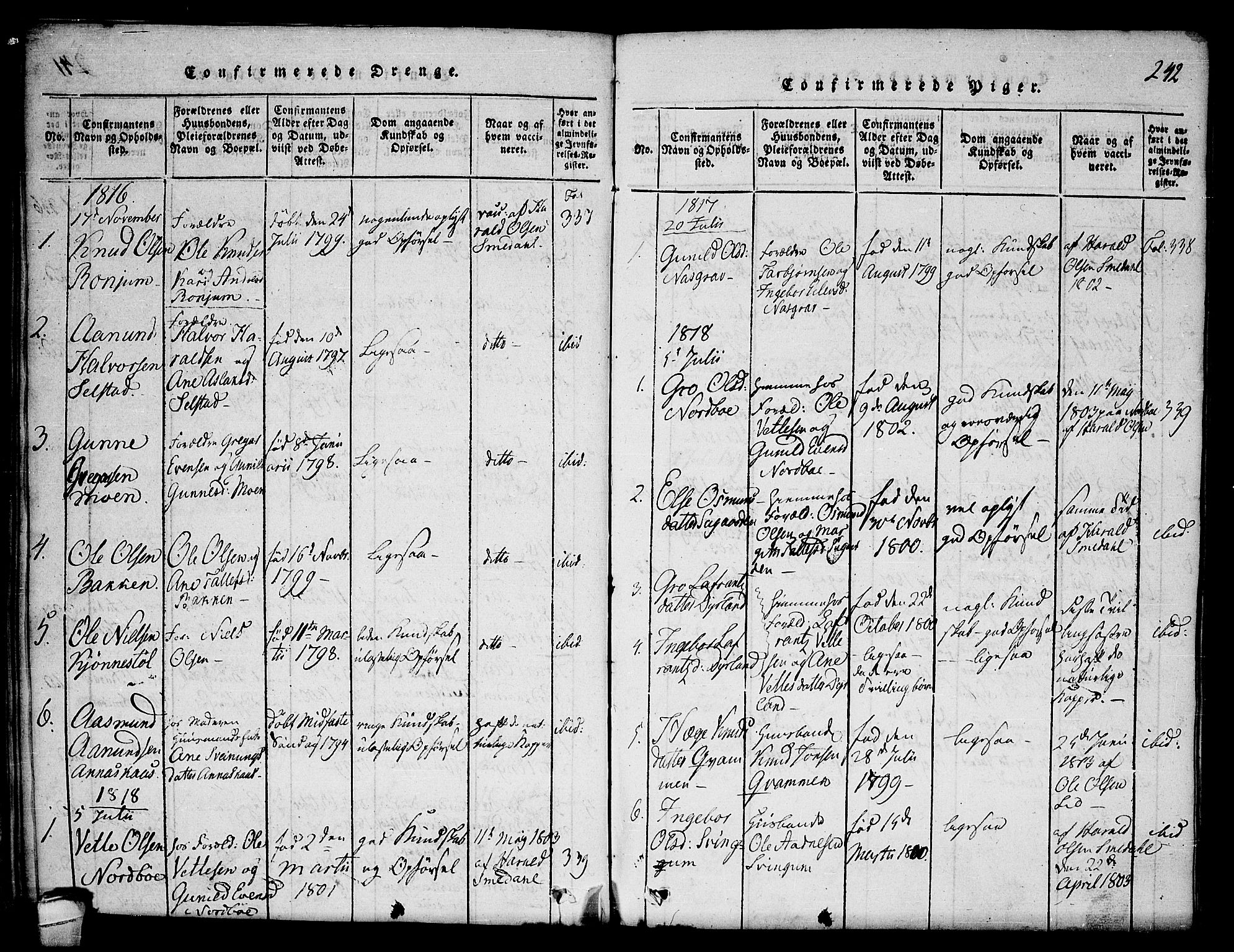 Seljord kirkebøker, AV/SAKO-A-20/F/Fc/L0001: Parish register (official) no. III 1, 1815-1831, p. 242