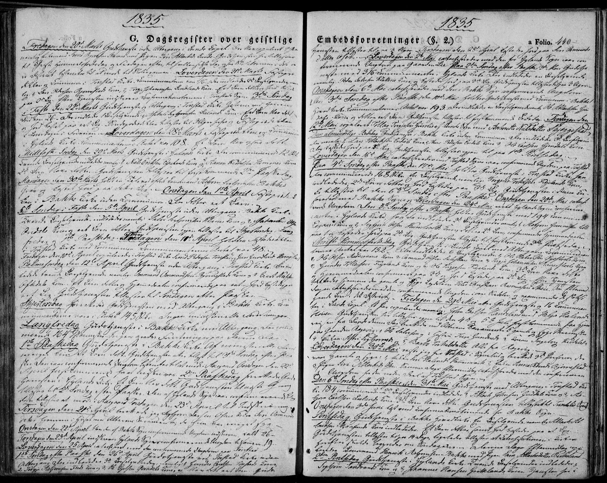 Bakke sokneprestkontor, SAK/1111-0002/F/Fa/Faa/L0004: Parish register (official) no. A 4, 1834-1846, p. 440