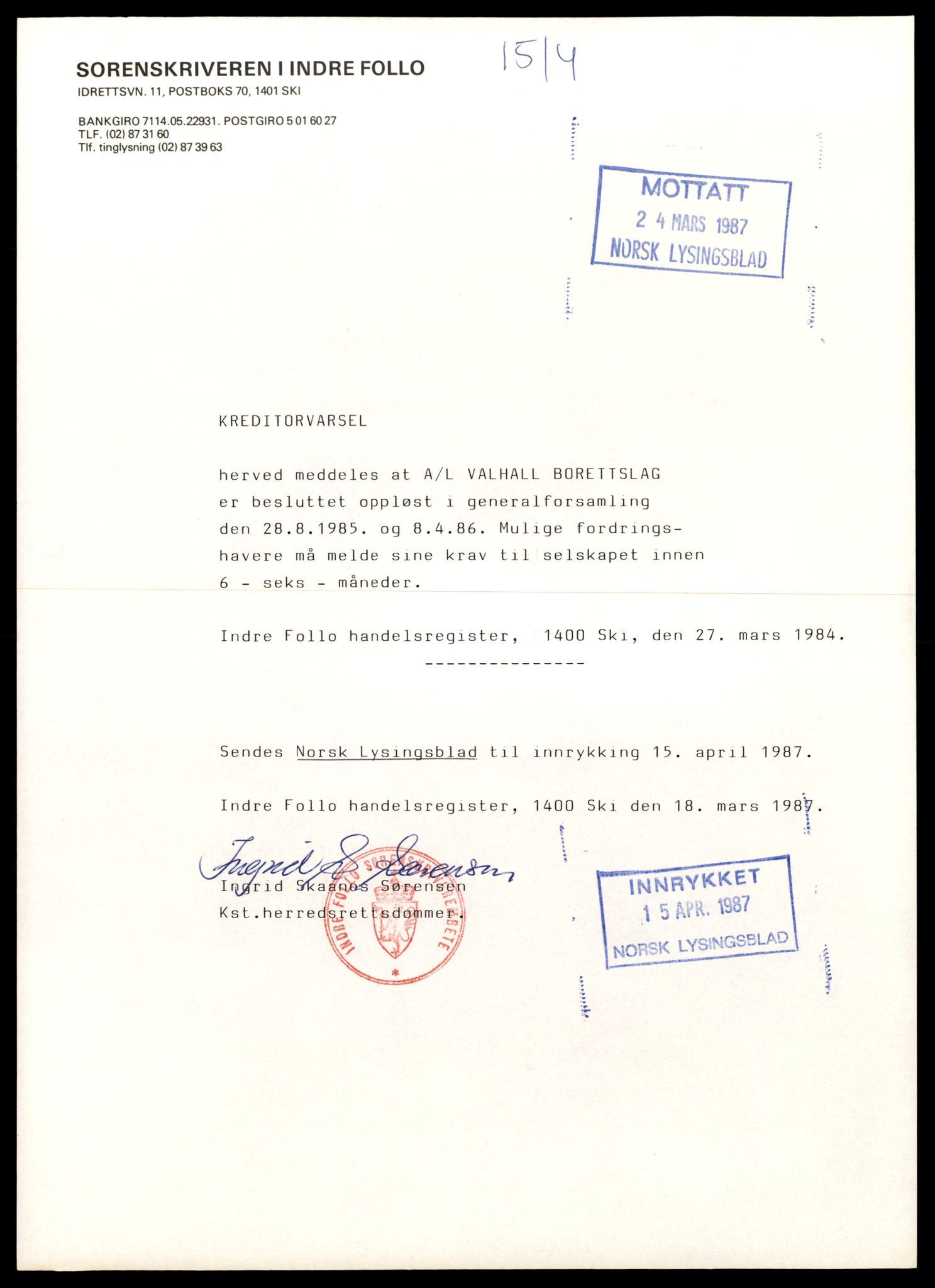 Indre Follo tingrett, AV/SAT-A-10086/K/Kb/Kbb/L0055: Andelslag, Val - Å, 1944-1990, p. 3