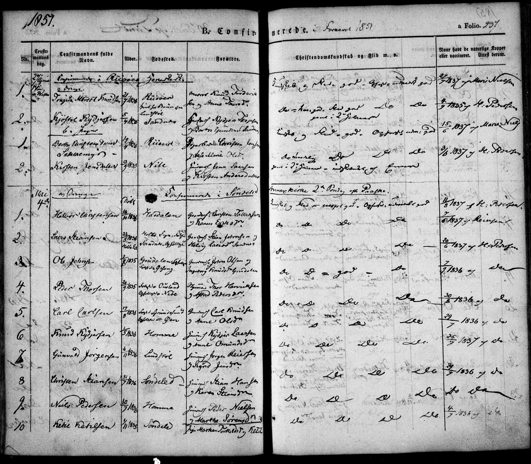 Søndeled sokneprestkontor, SAK/1111-0038/F/Fa/L0002: Parish register (official) no. A 2, 1839-1860, p. 237
