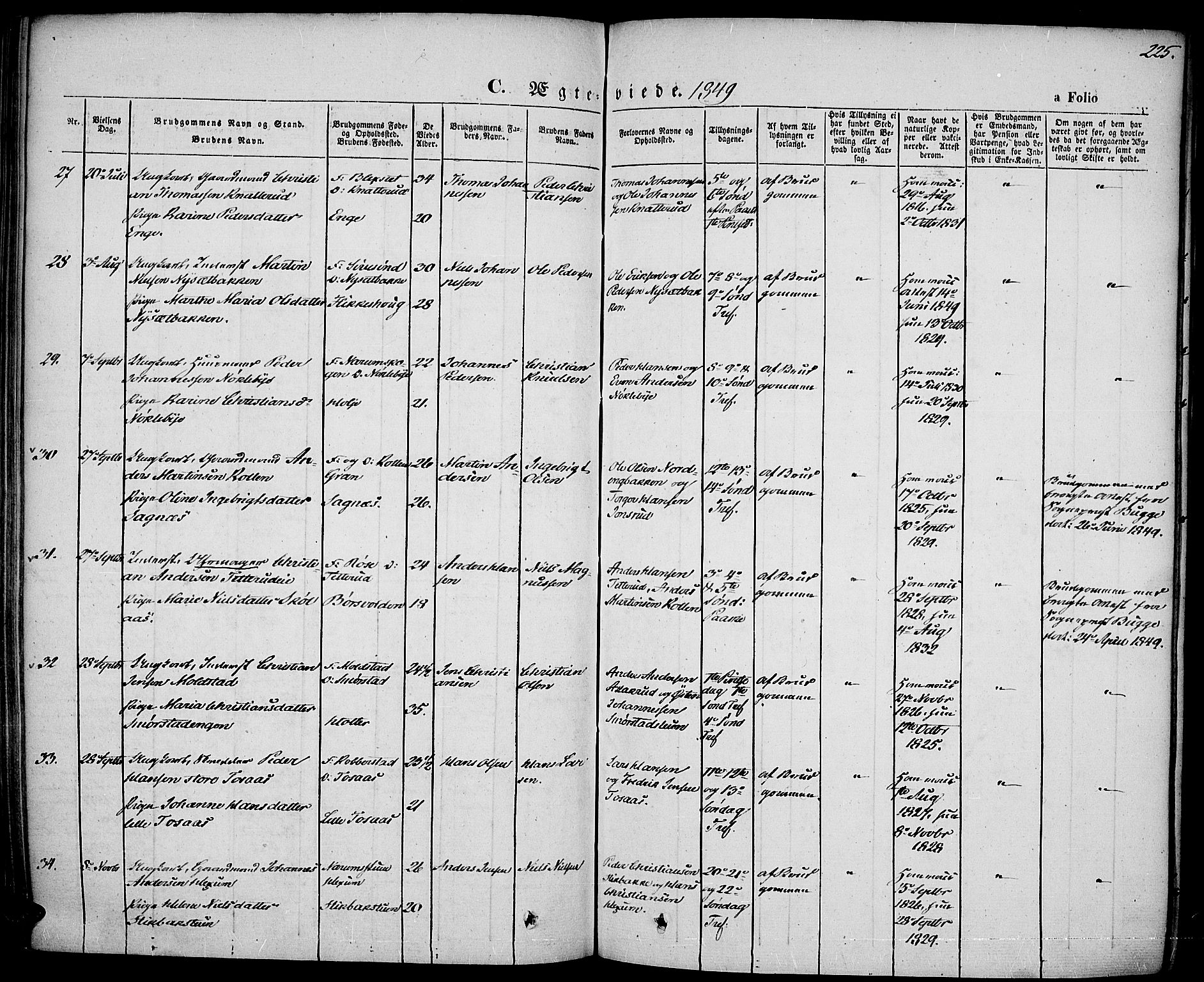 Vestre Toten prestekontor, SAH/PREST-108/H/Ha/Haa/L0004: Parish register (official) no. 4, 1844-1849, p. 225