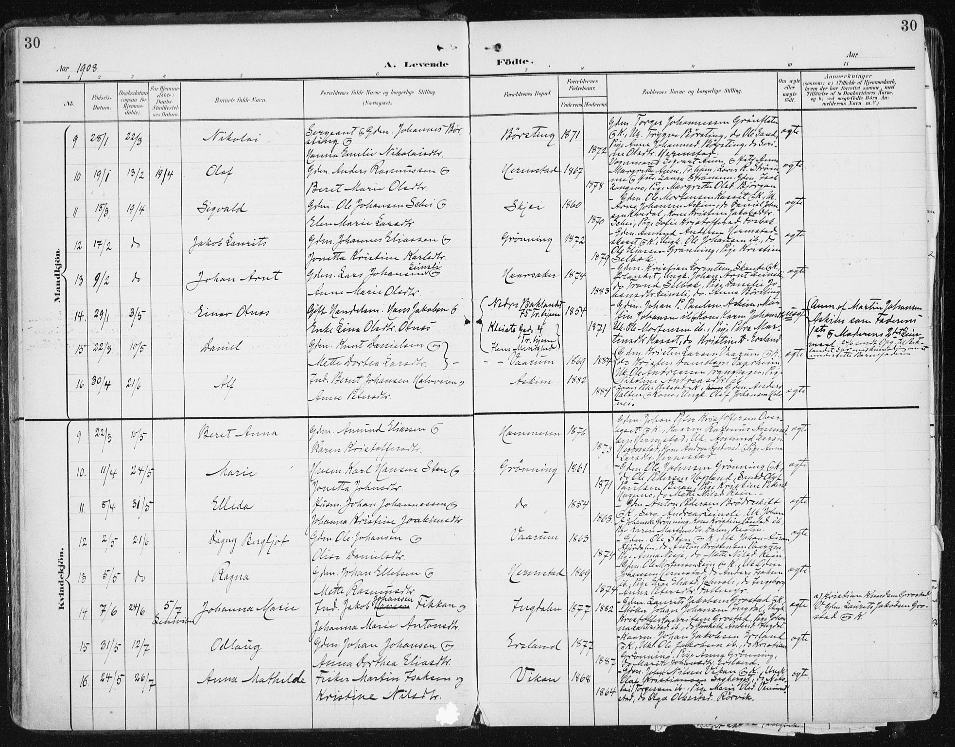 Ministerialprotokoller, klokkerbøker og fødselsregistre - Sør-Trøndelag, SAT/A-1456/646/L0616: Parish register (official) no. 646A14, 1900-1918, p. 30