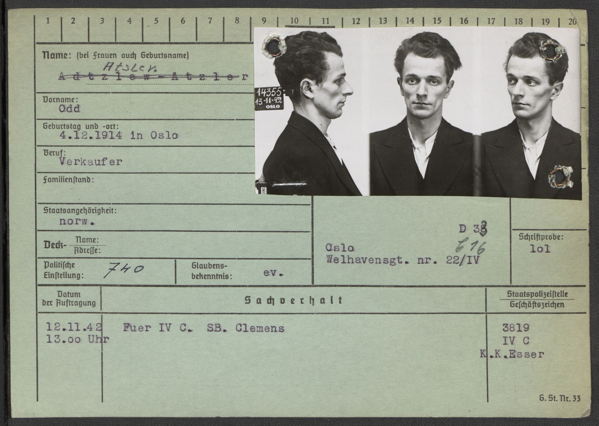 Befehlshaber der Sicherheitspolizei und des SD, RA/RAFA-5969/E/Ea/Eaa/L0001: Register over norske fanger i Møllergata 19: A-Bj, 1940-1945, p. 676