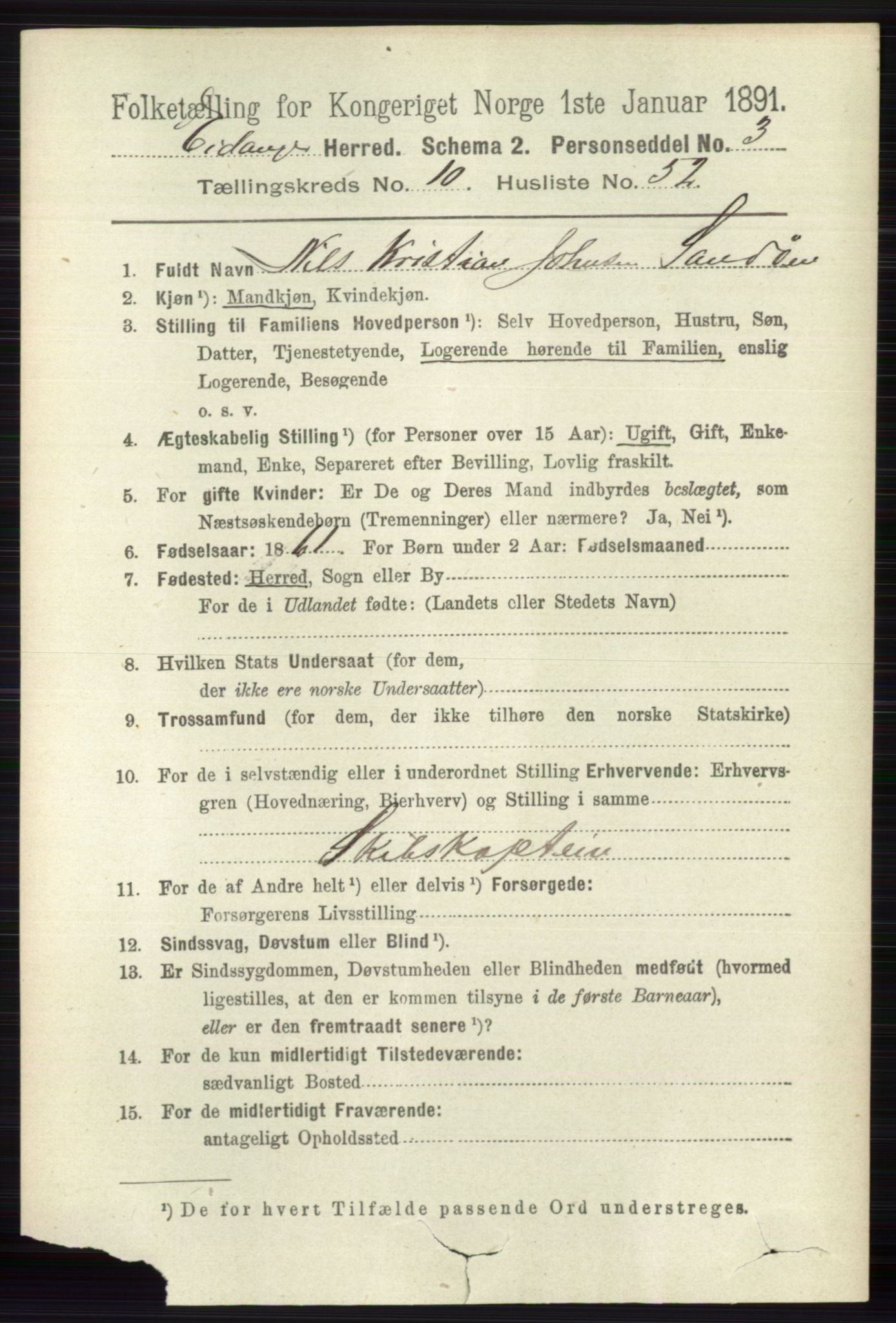 RA, 1891 census for 0813 Eidanger, 1891, p. 4195