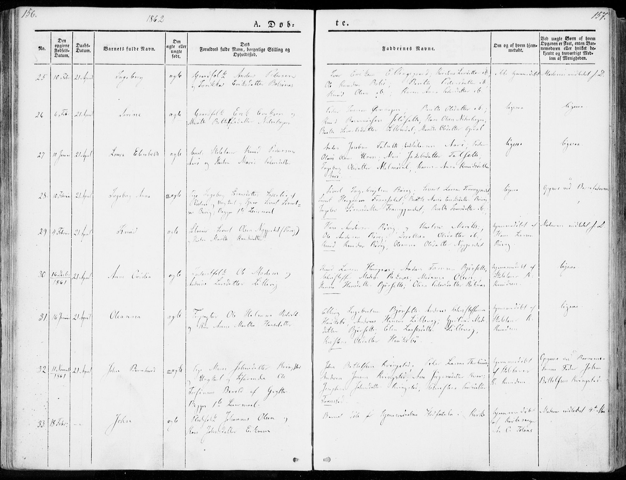 Ministerialprotokoller, klokkerbøker og fødselsregistre - Møre og Romsdal, AV/SAT-A-1454/555/L0653: Parish register (official) no. 555A04, 1843-1869, p. 156-157