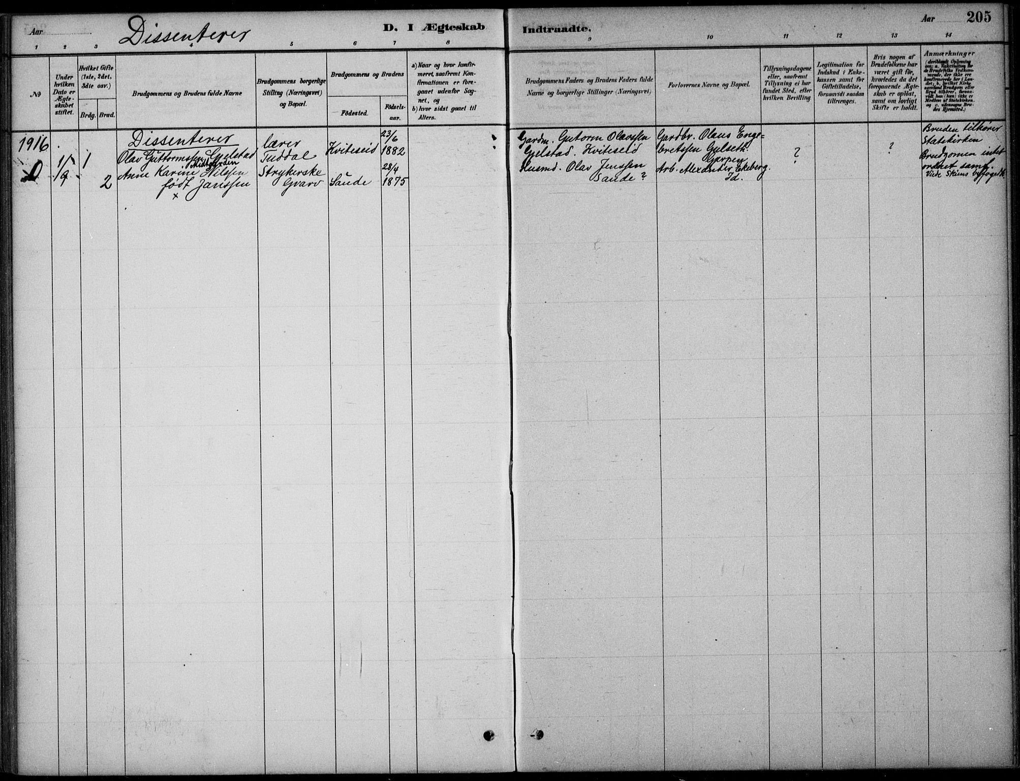 Hjartdal kirkebøker, SAKO/A-270/F/Fc/L0002: Parish register (official) no. III 2, 1880-1936, p. 205