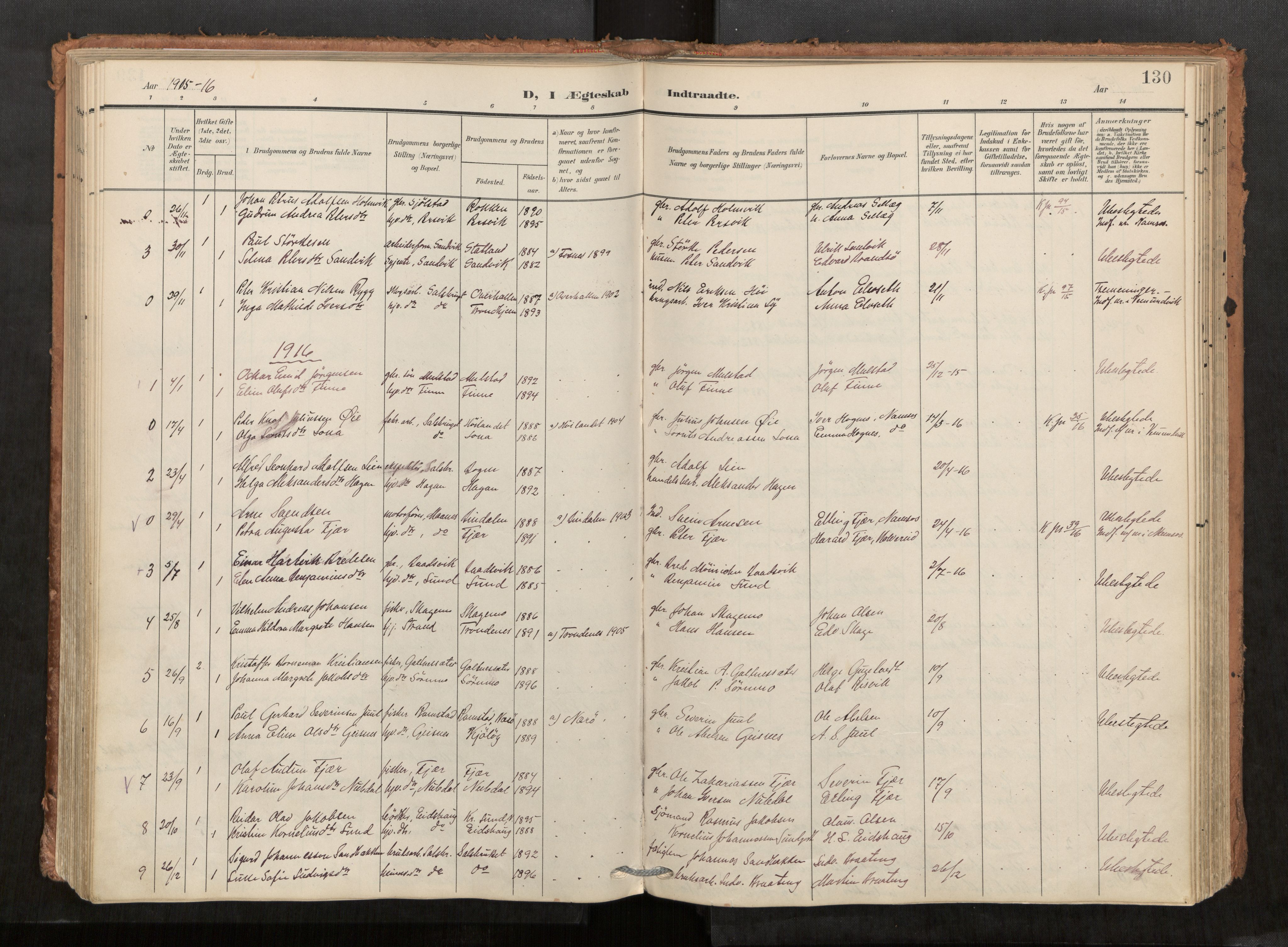 Kolvereid sokneprestkontor, SAT/A-1171/H/Ha/Haa/L0001: Parish register (official) no. 1, 1903-1922, p. 130
