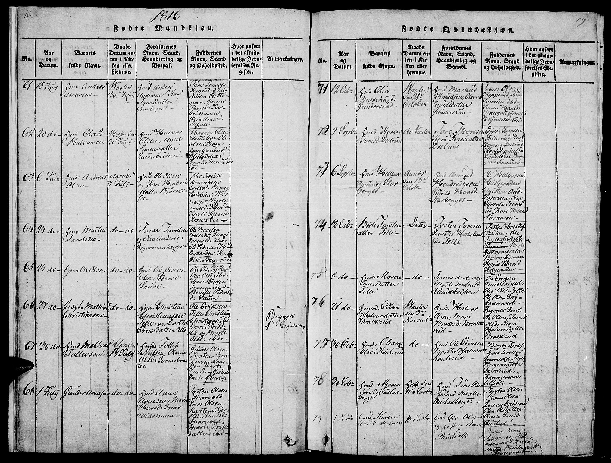 Hof prestekontor, AV/SAH-PREST-038/H/Ha/Haa/L0005: Parish register (official) no. 5, 1816-1822, p. 18-19