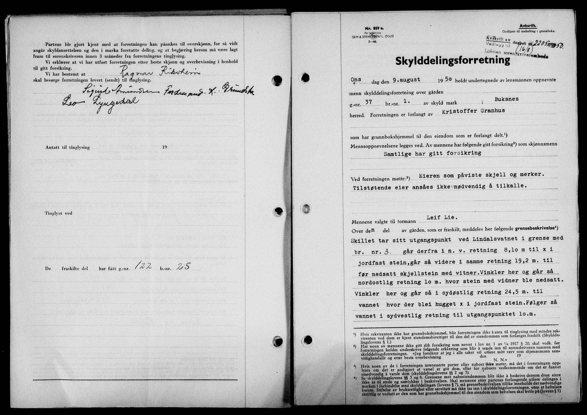 Lofoten sorenskriveri, SAT/A-0017/1/2/2C/L0024a: Mortgage book no. 24a, 1950-1950, Diary no: : 2205/1950