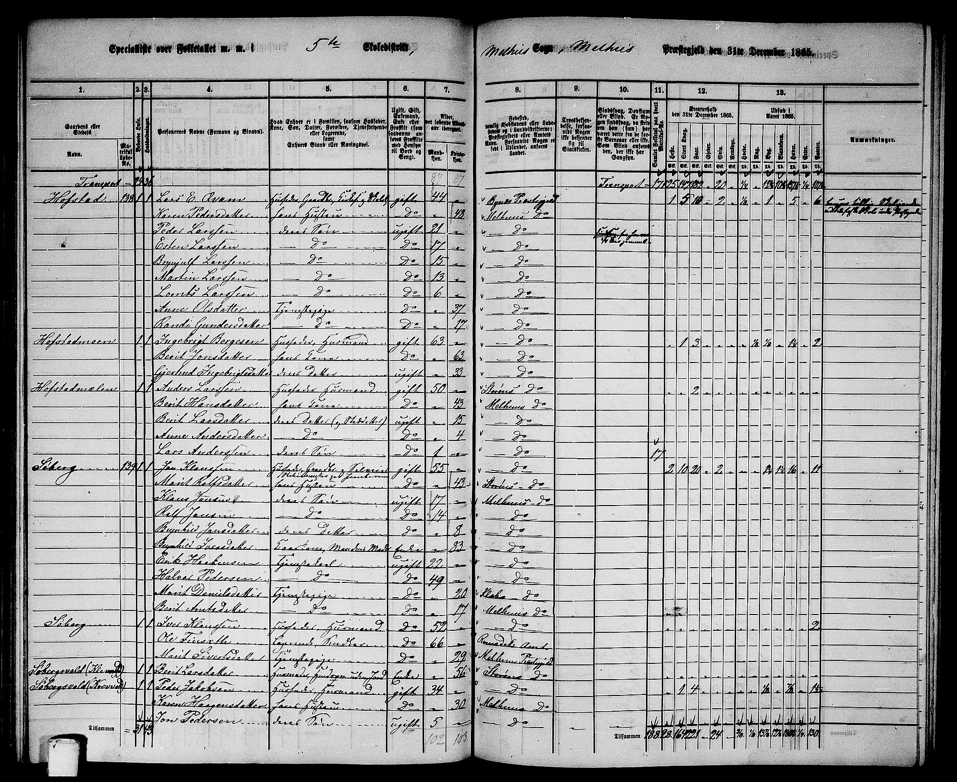 RA, 1865 census for Melhus, 1865, p. 97