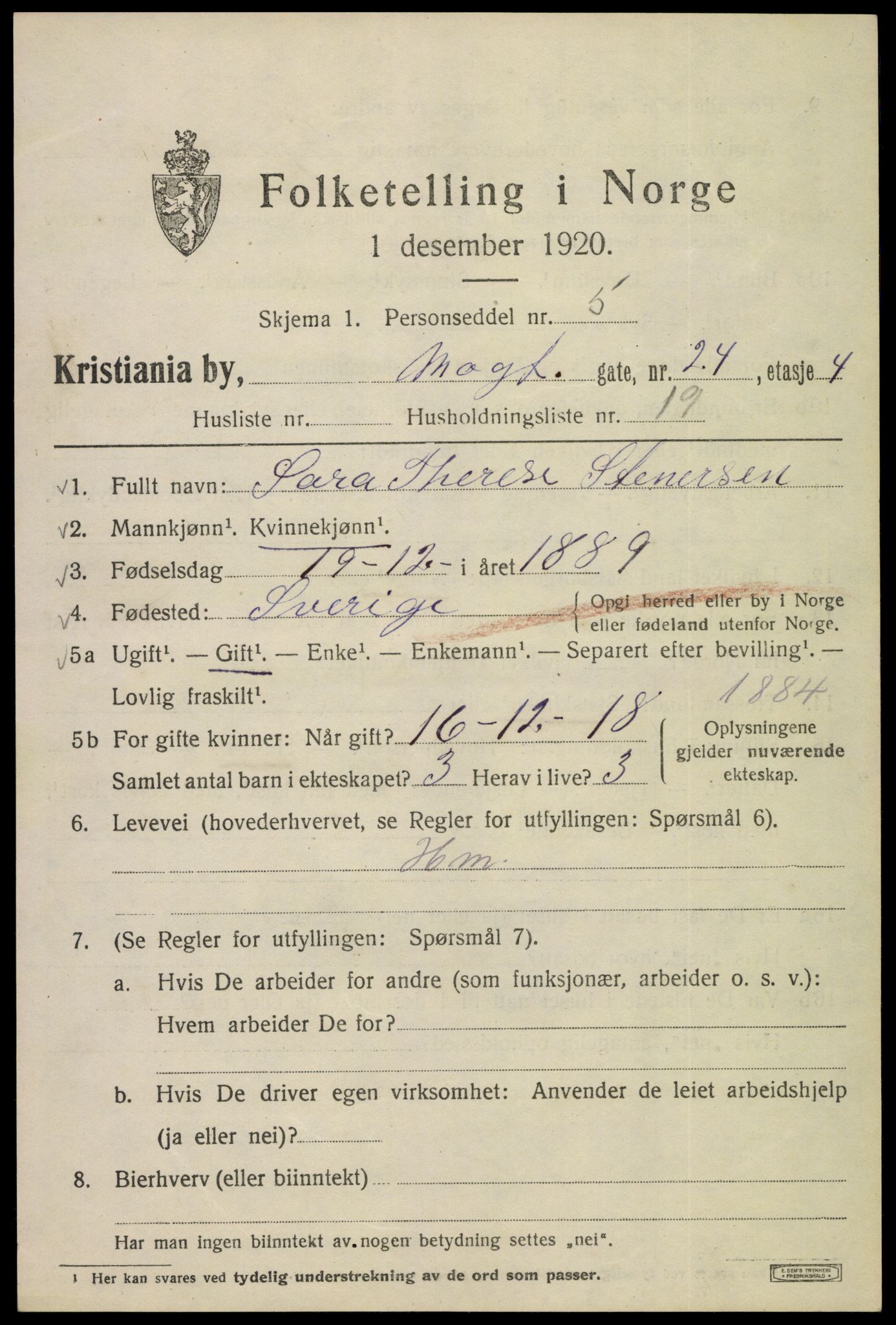 SAO, 1920 census for Kristiania, 1920, p. 396255