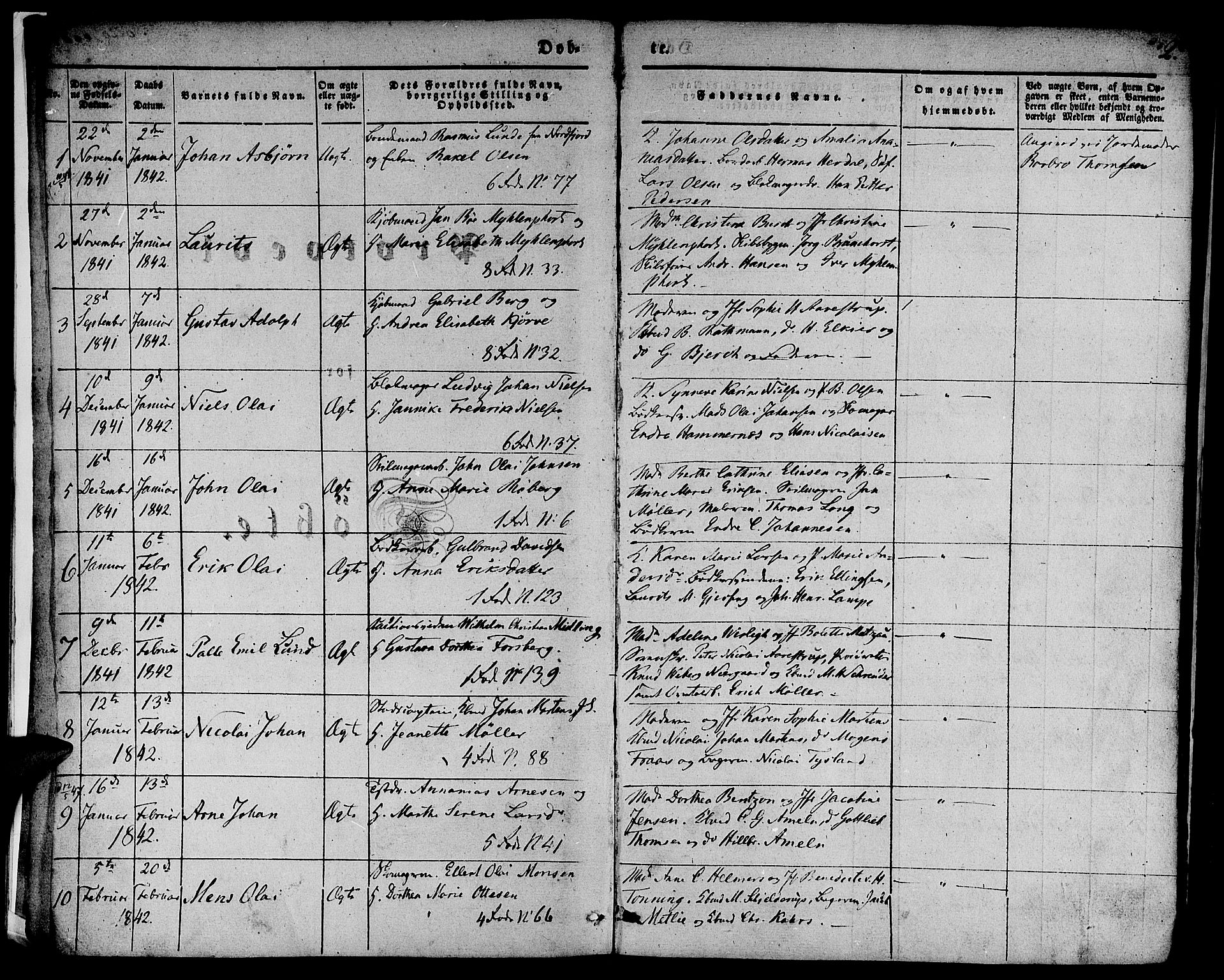 Nykirken Sokneprestembete, SAB/A-77101/H/Hab: Parish register (copy) no. B 1, 1842-1858, p. 2
