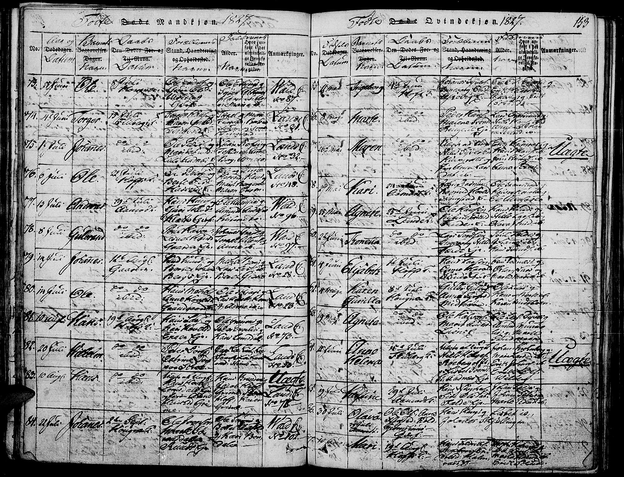 Land prestekontor, SAH/PREST-120/H/Ha/Haa/L0007: Parish register (official) no. 7, 1814-1830, p. 153