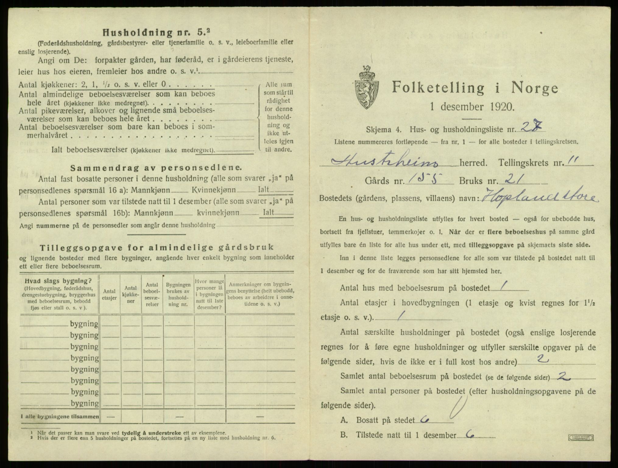 SAB, 1920 census for Austrheim, 1920, p. 583