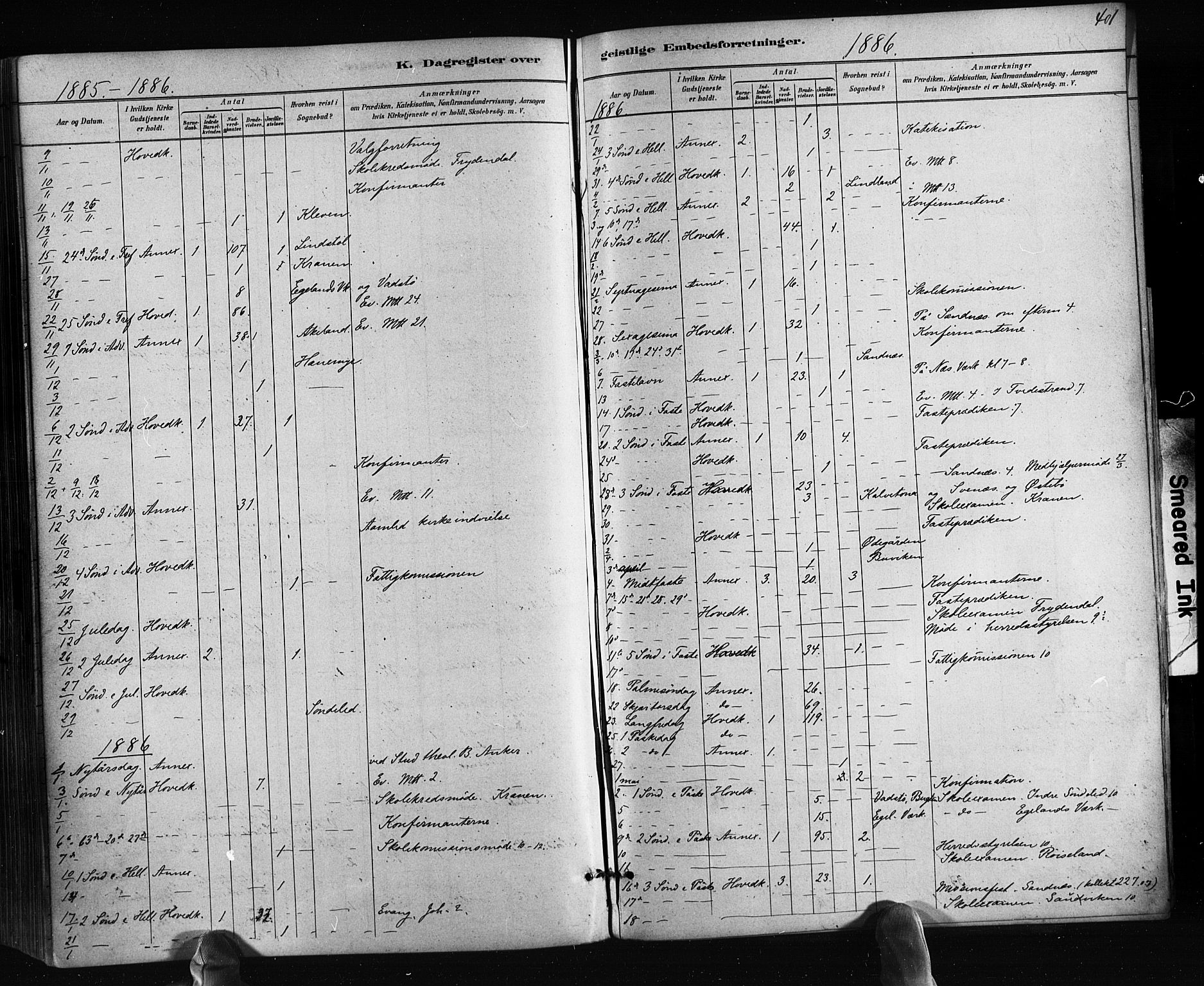 Søndeled sokneprestkontor, AV/SAK-1111-0038/F/Fa/L0004: Parish register (official) no. A 4, 1880-1889, p. 401