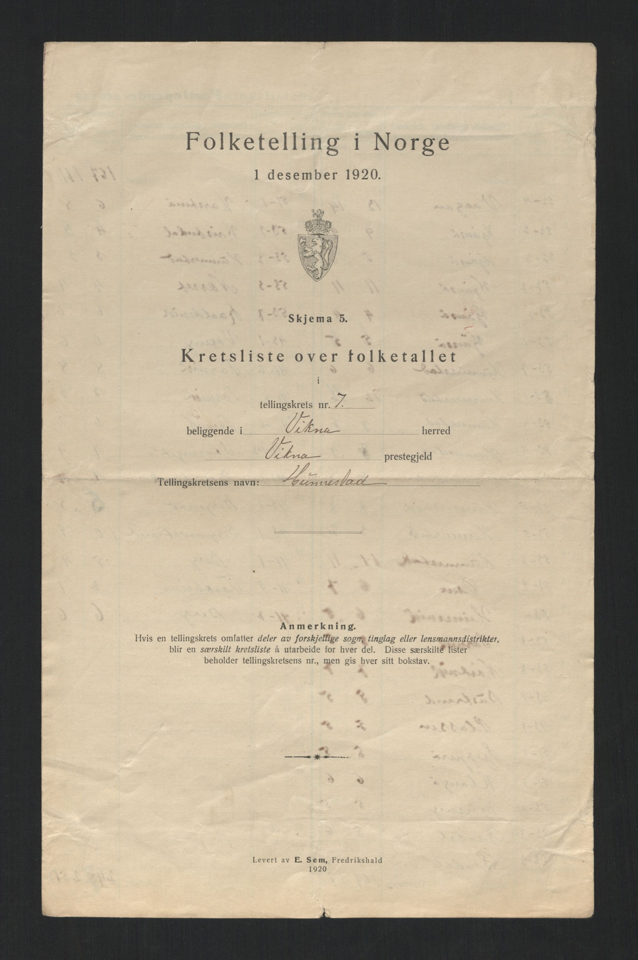 SAT, 1920 census for Vikna, 1920, p. 24