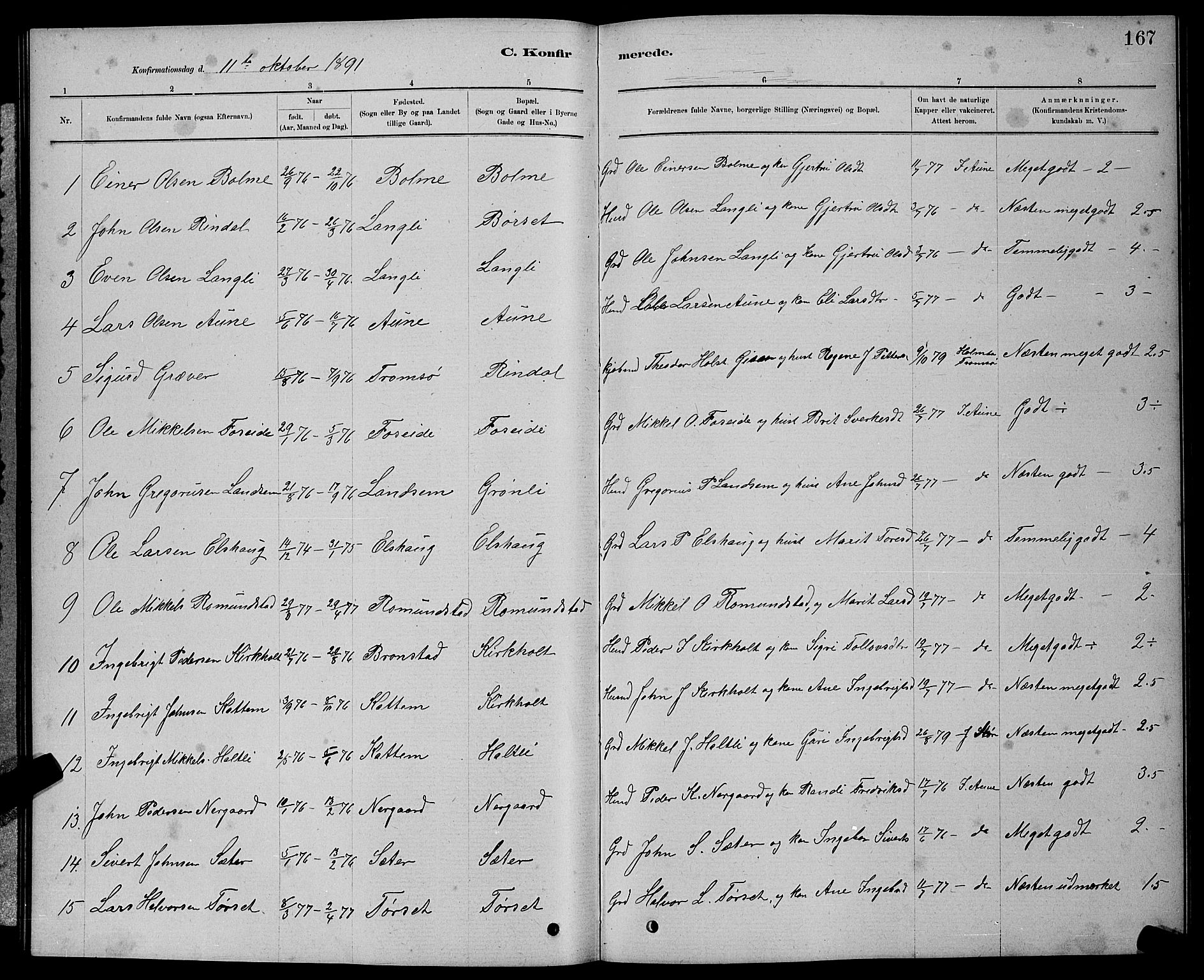 Ministerialprotokoller, klokkerbøker og fødselsregistre - Møre og Romsdal, AV/SAT-A-1454/598/L1077: Parish register (copy) no. 598C02, 1879-1891, p. 167