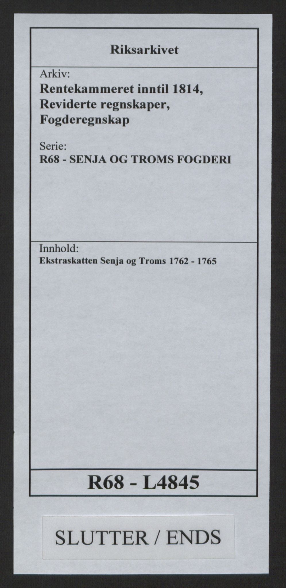 Rentekammeret inntil 1814, Reviderte regnskaper, Fogderegnskap, AV/RA-EA-4092/R68/L4845: Ekstraskatten Senja og Troms, 1762-1765, p. 562