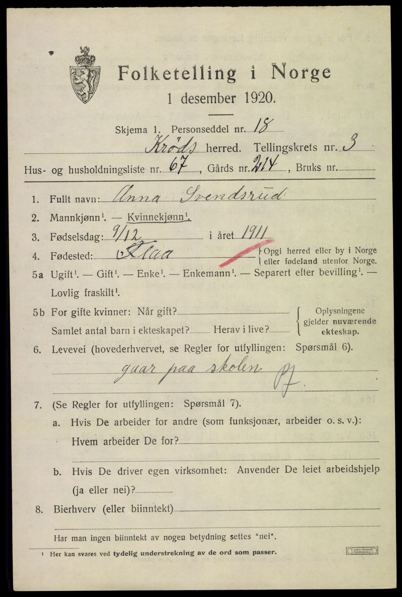 SAKO, 1920 census for Krødsherad, 1920, p. 4561