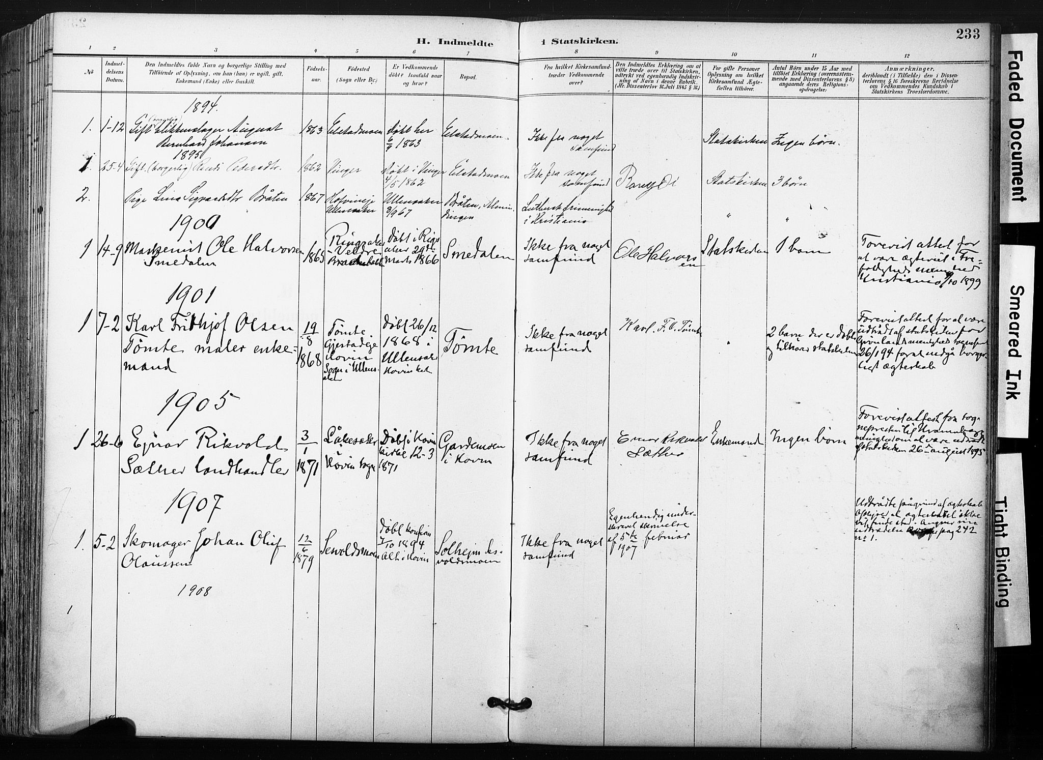 Ullensaker prestekontor Kirkebøker, AV/SAO-A-10236a/F/Fb/L0002: Parish register (official) no. II 2, 1894-1909, p. 233