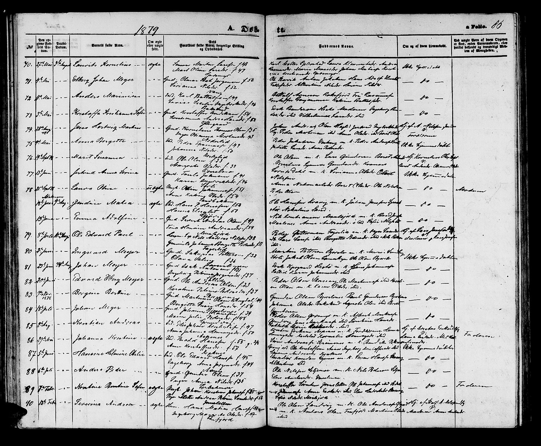 Lenvik sokneprestembete, SATØ/S-1310/H/Ha/Hab/L0005klokker: Parish register (copy) no. 5, 1870-1880, p. 86