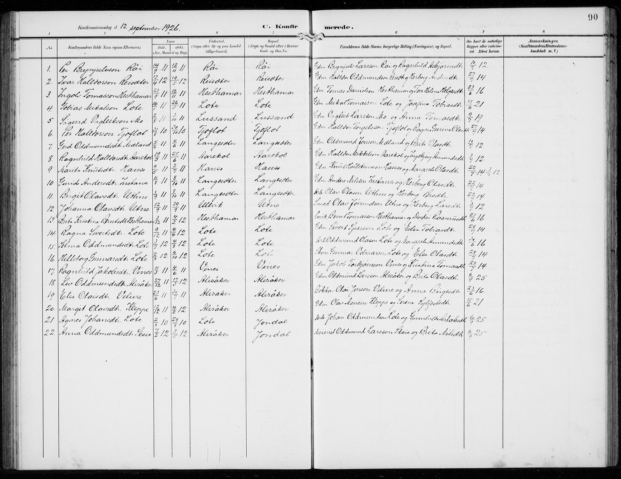 Ullensvang sokneprestembete, SAB/A-78701/H/Hab: Parish register (copy) no. F  1, 1902-1935, p. 90