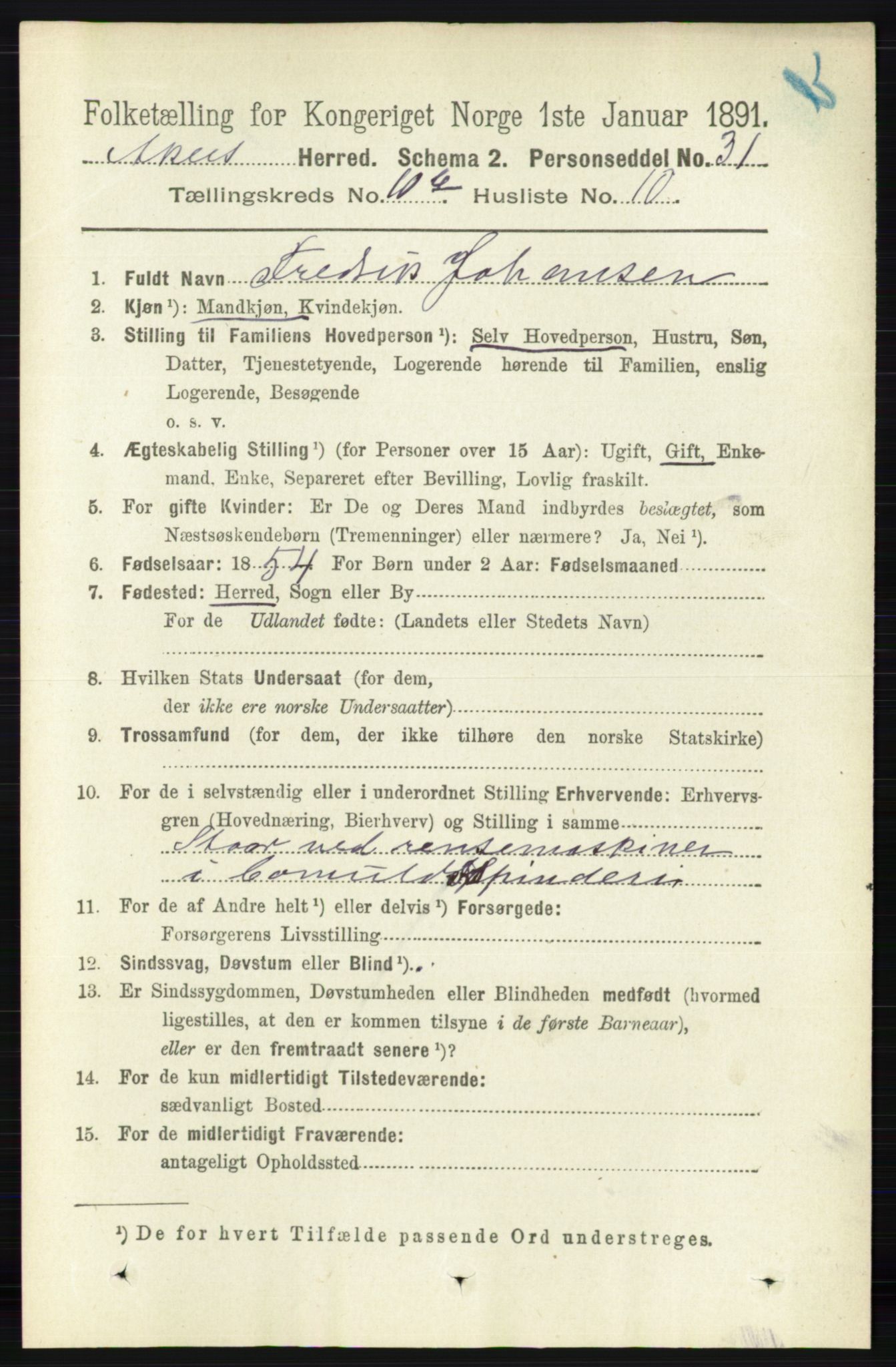 RA, 1891 census for 0218 Aker, 1891, p. 9733