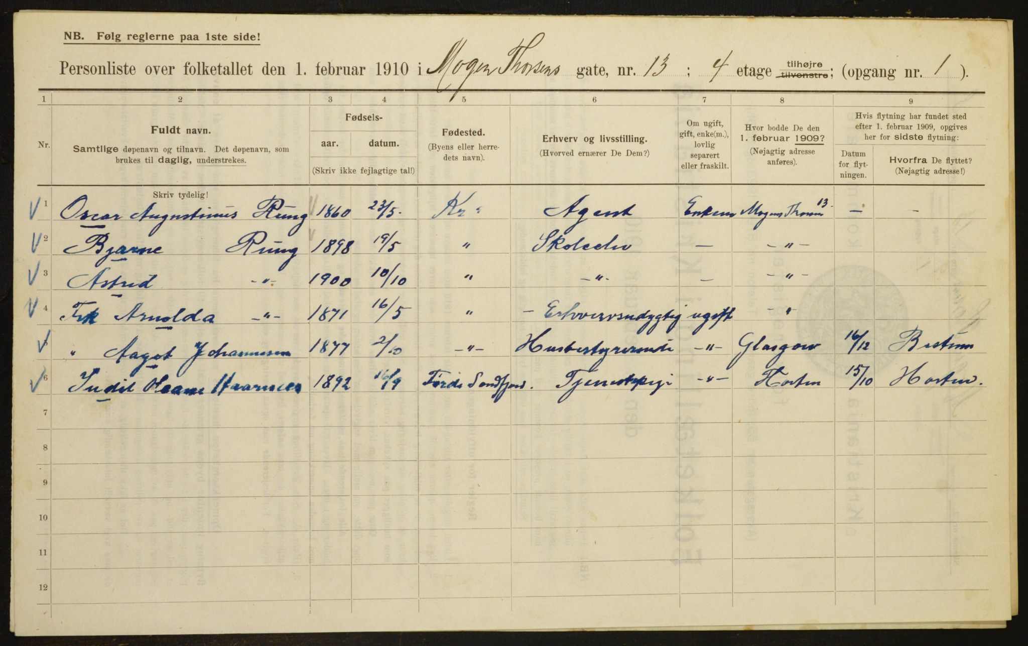 OBA, Municipal Census 1910 for Kristiania, 1910, p. 63530