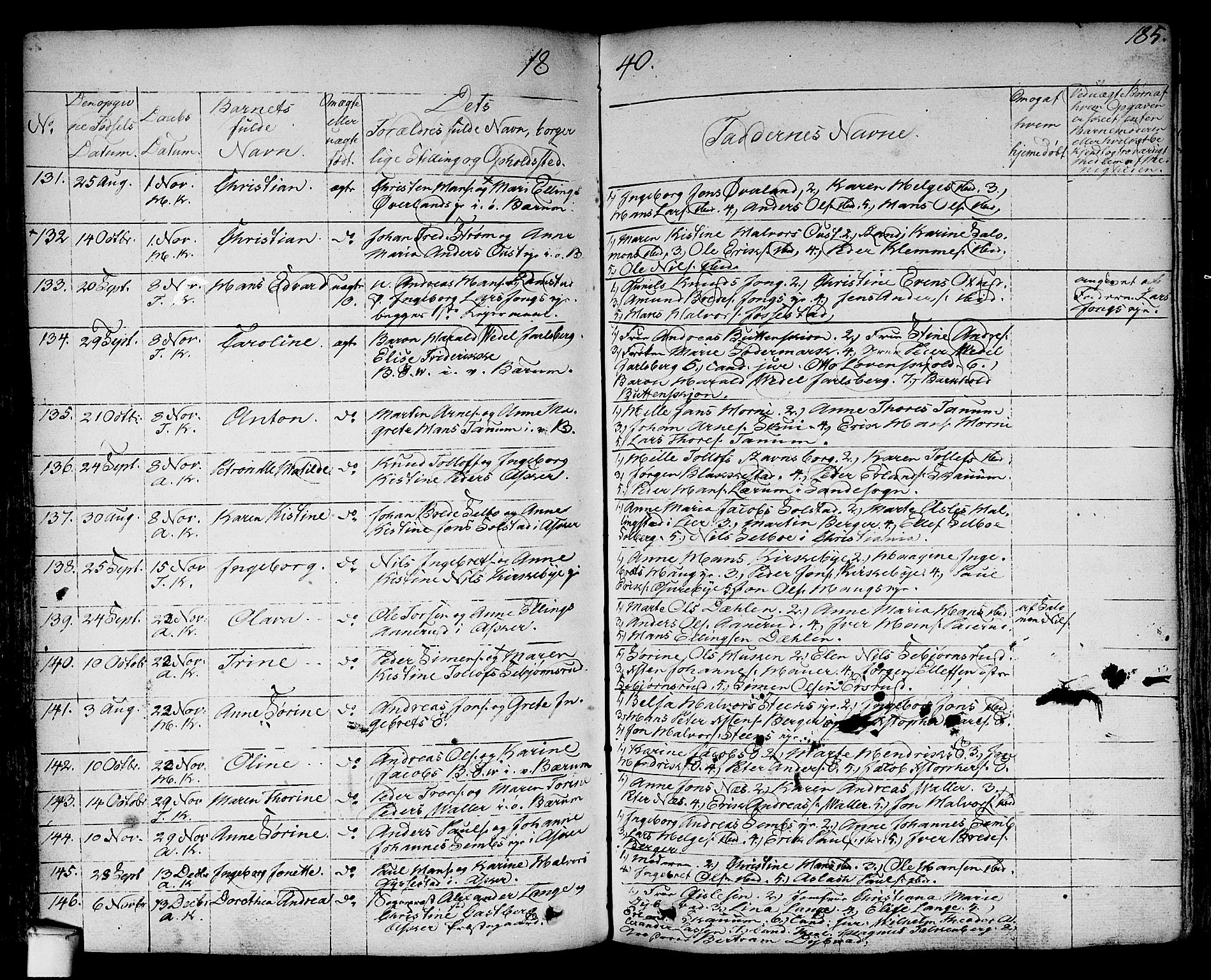 Asker prestekontor Kirkebøker, AV/SAO-A-10256a/F/Fa/L0007: Parish register (official) no. I 7, 1825-1864, p. 185