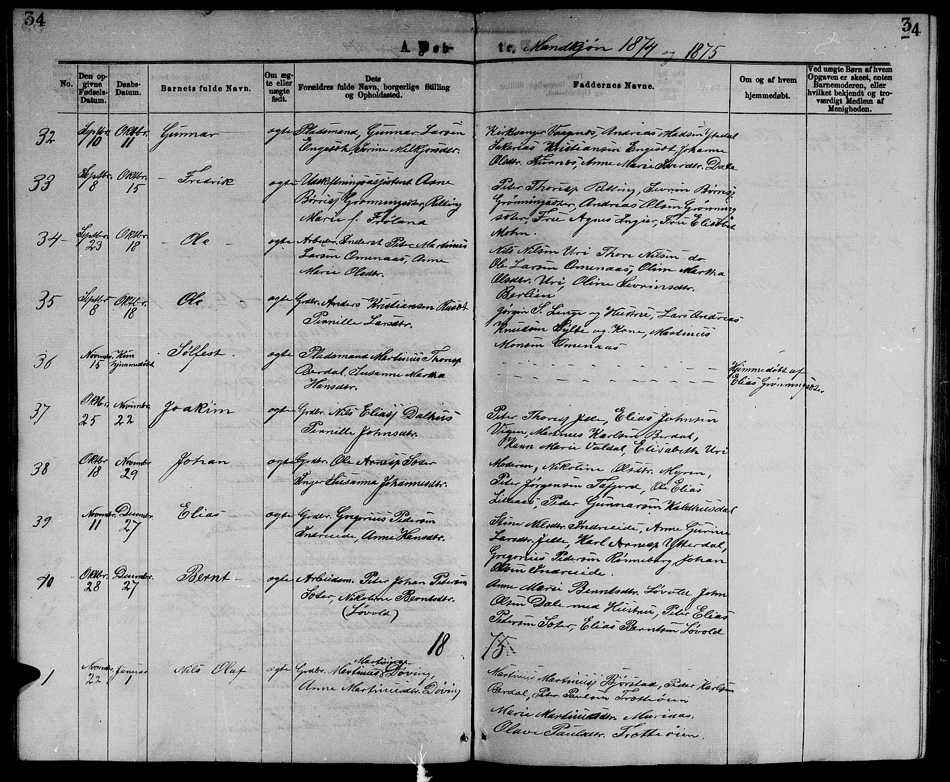 Ministerialprotokoller, klokkerbøker og fødselsregistre - Møre og Romsdal, SAT/A-1454/519/L0262: Parish register (copy) no. 519C03, 1866-1884, p. 34