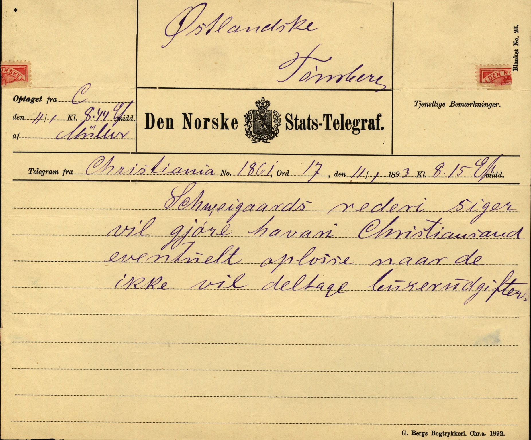 Pa 63 - Østlandske skibsassuranceforening, VEMU/A-1079/G/Ga/L0030/0003: Havaridokumenter / Rex, Salus, Schweigaard, Seladon, Titania, Tordenskjold av Trondhjem, 1893, p. 26