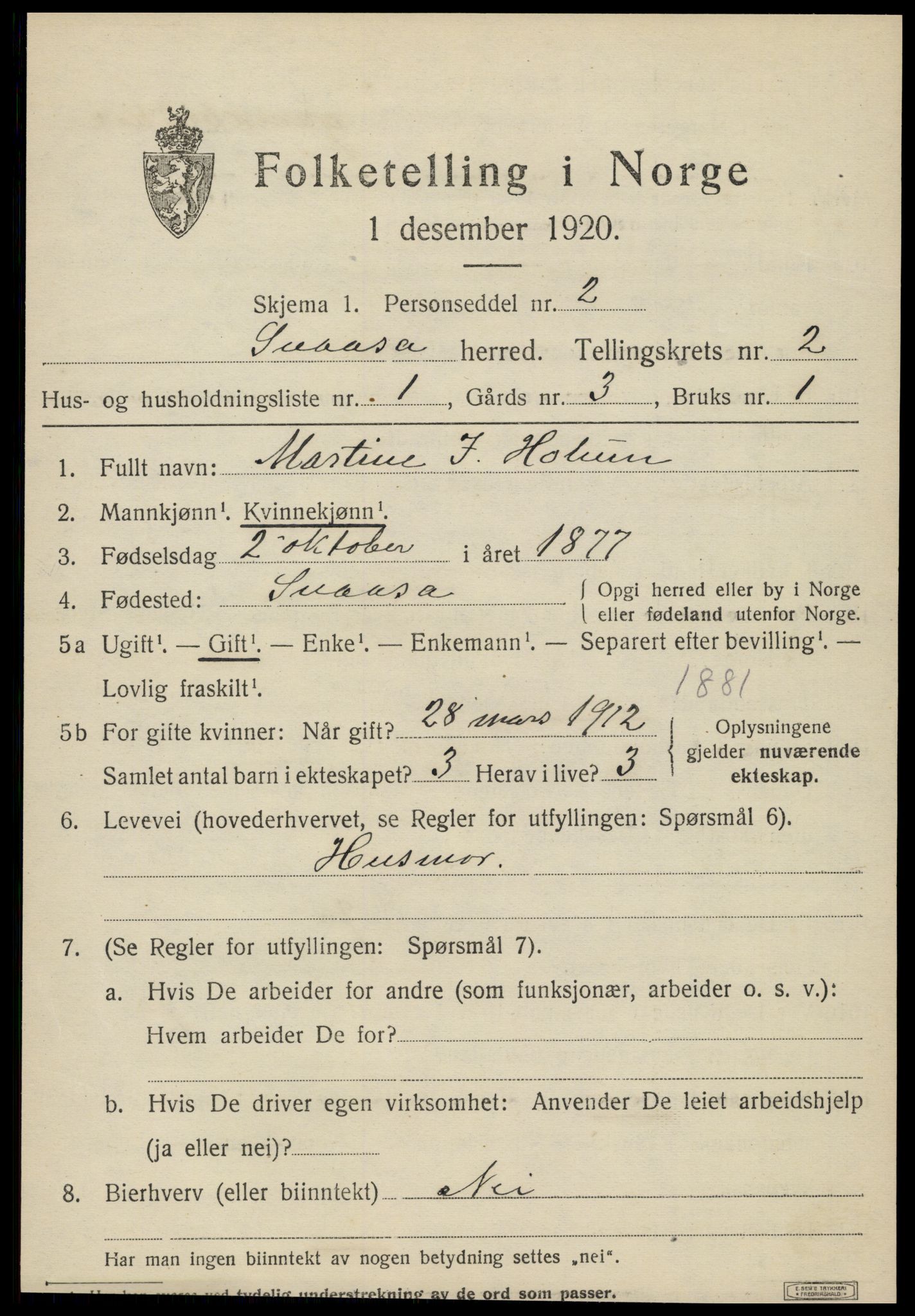 SAT, 1920 census for Snåsa, 1920, p. 1186