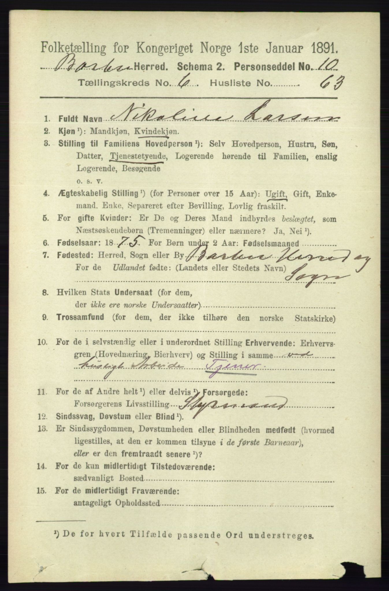 RA, 1891 census for 0990 Barbu, 1891, p. 4940