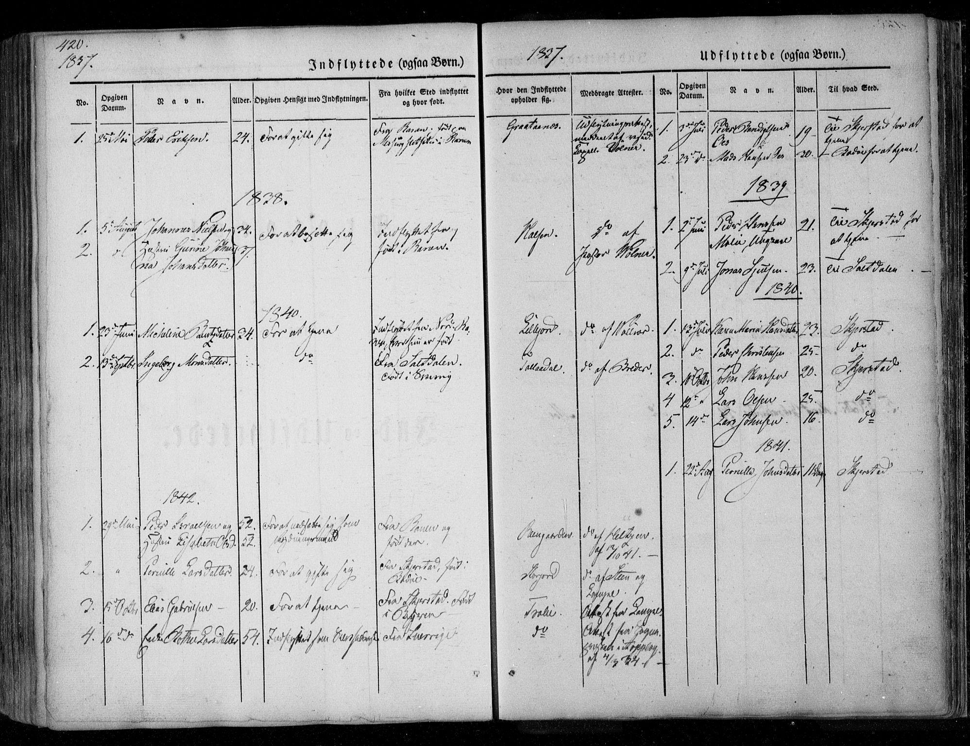 Ministerialprotokoller, klokkerbøker og fødselsregistre - Nordland, AV/SAT-A-1459/846/L0644: Parish register (official) no. 846A02, 1837-1872, p. 420