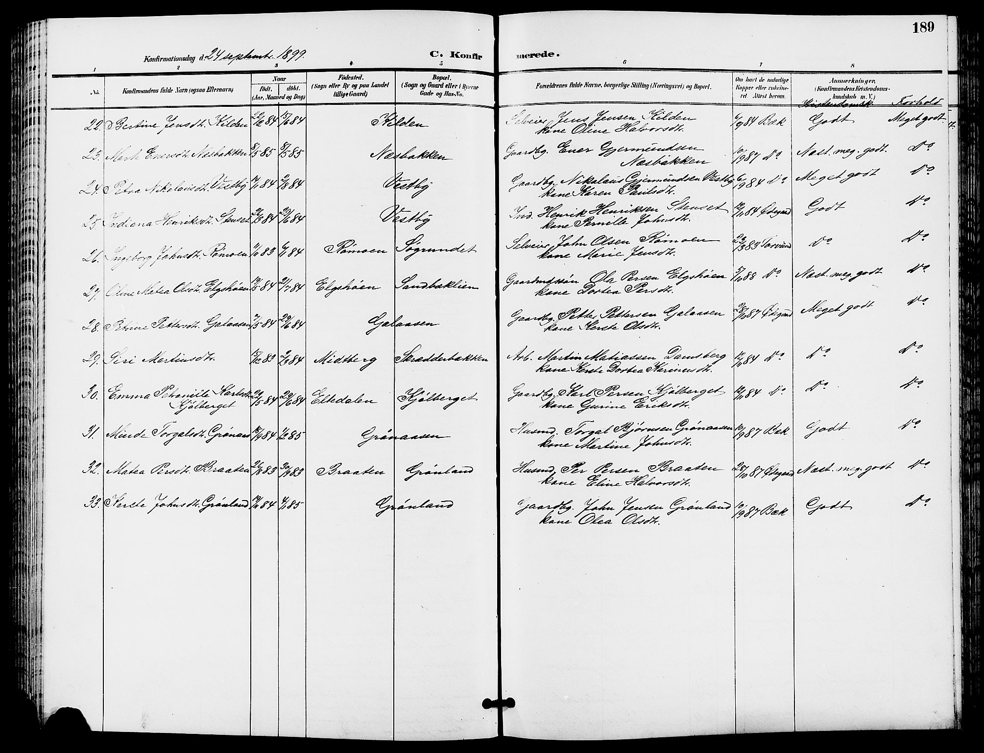 Trysil prestekontor, AV/SAH-PREST-046/H/Ha/Hab/L0006: Parish register (copy) no. 6, 1896-1912, p. 189