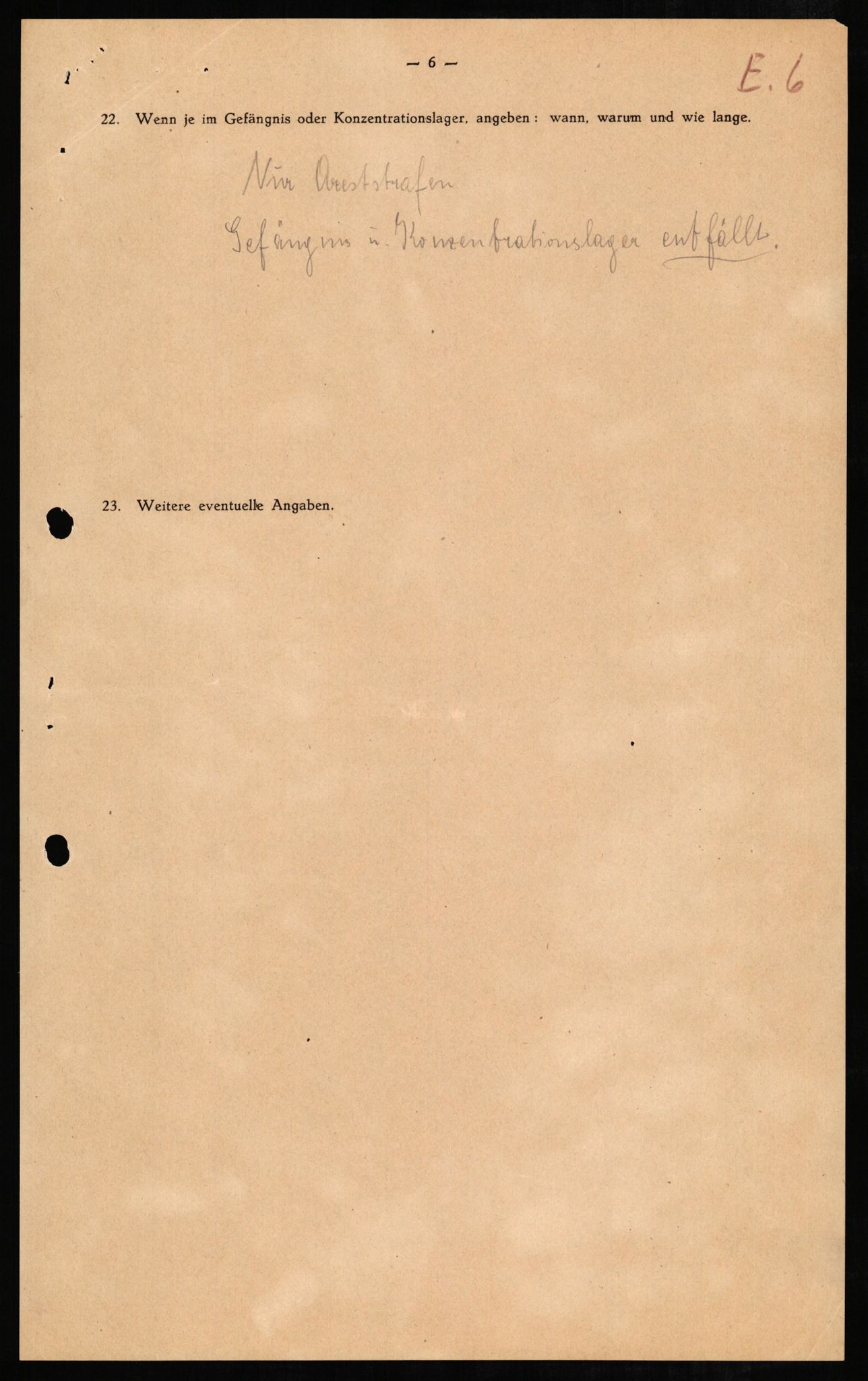 Forsvaret, Forsvarets overkommando II, RA/RAFA-3915/D/Db/L0007: CI Questionaires. Tyske okkupasjonsstyrker i Norge. Tyskere., 1945-1946, p. 9